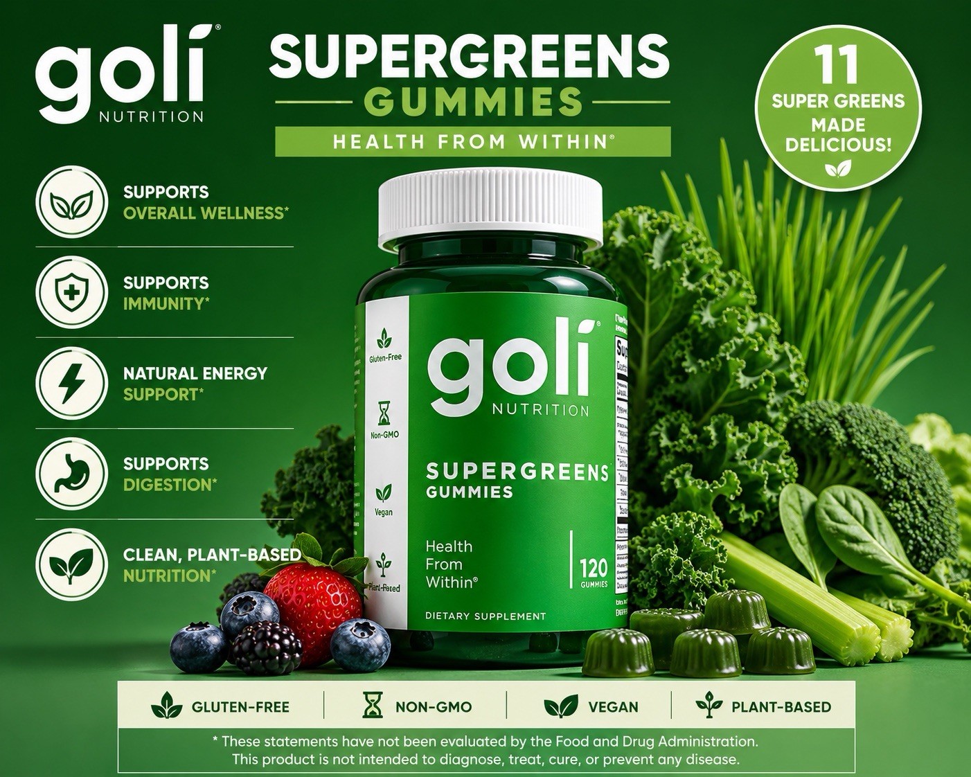 Goli Nutrition Supergreens Gummies 60 Count
