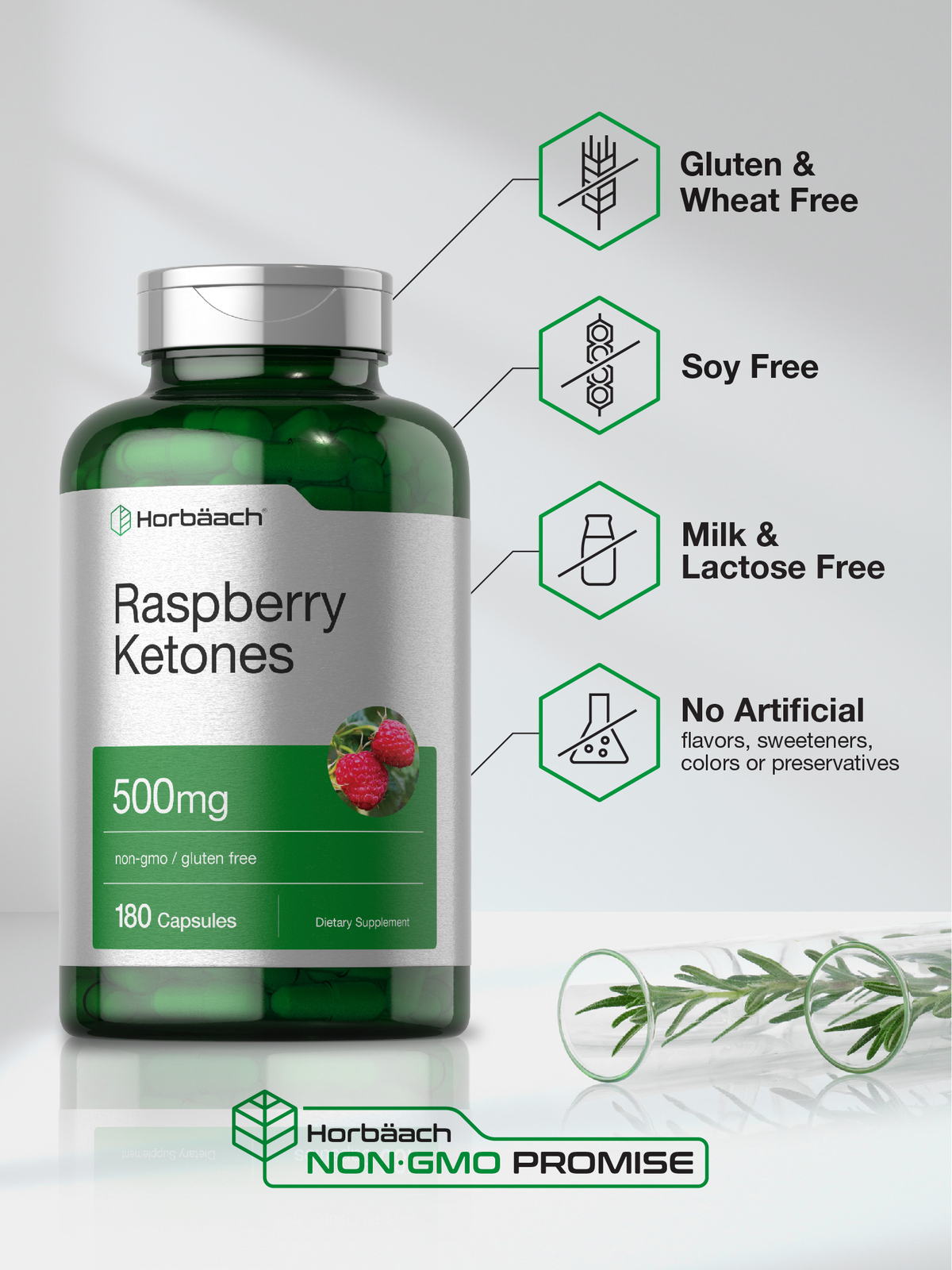 Raspberry Ketones | 500mg | 180 Capsules | Non-GMO & Gluten Free | By Horbaach