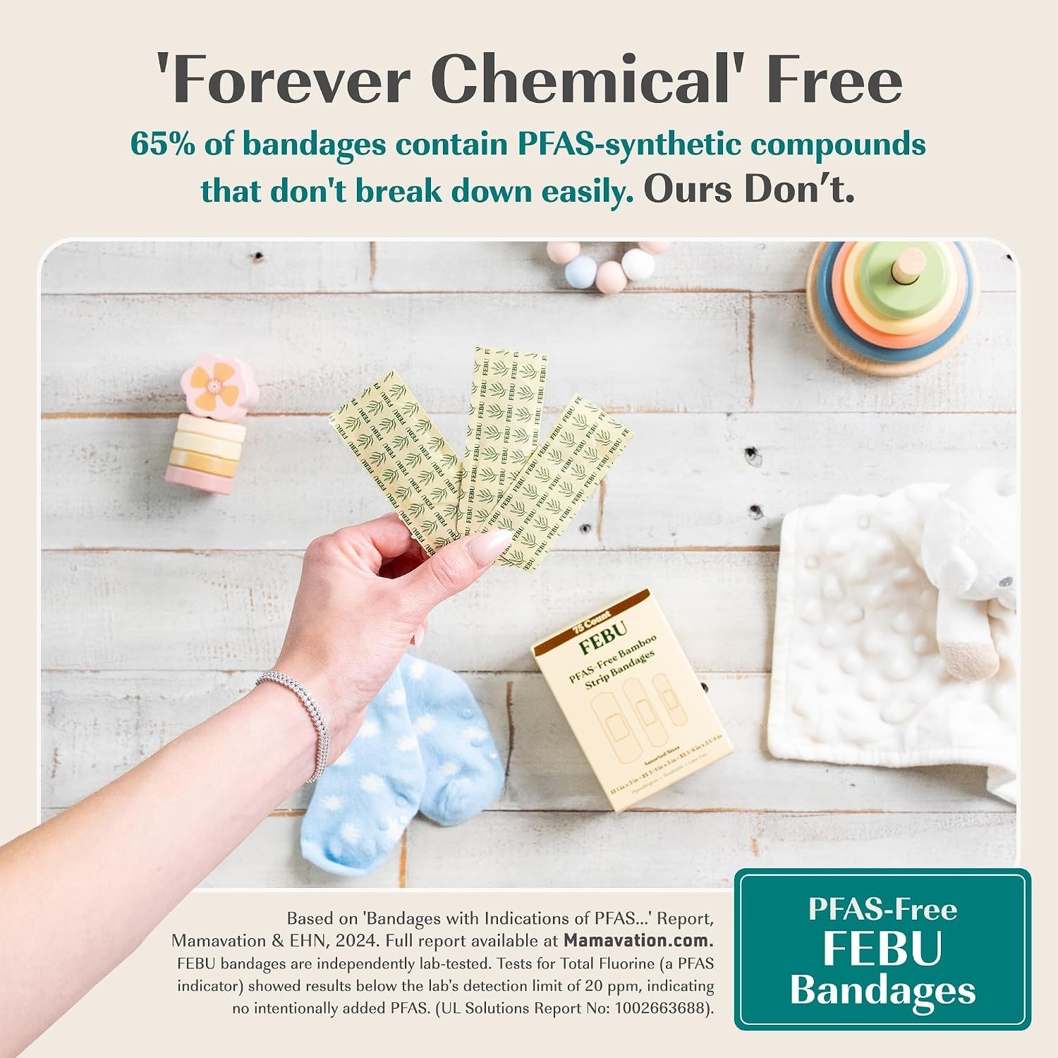 Biodegradable Bamboo Bandages – PFAS Free, 75 Count for Eco-Conscious First Aid