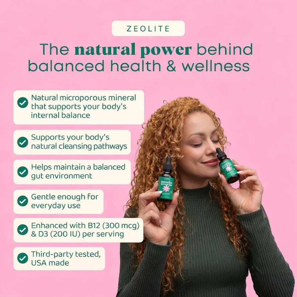 Detox Zeolite Drops for Adults – B12 & D3, 60-Day Supply, Memory & Focus Support