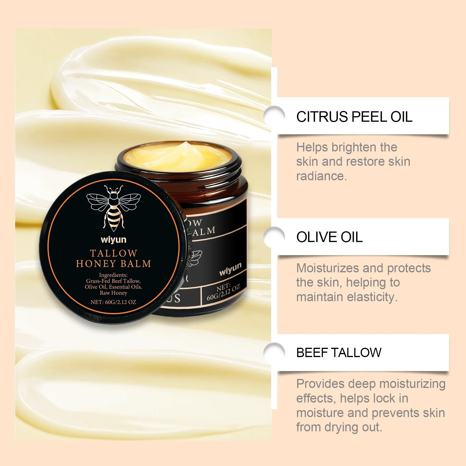 Organic Grass-Fed Beef Tallow Balm with Raw Honey – Unscented Skin Moisturizer