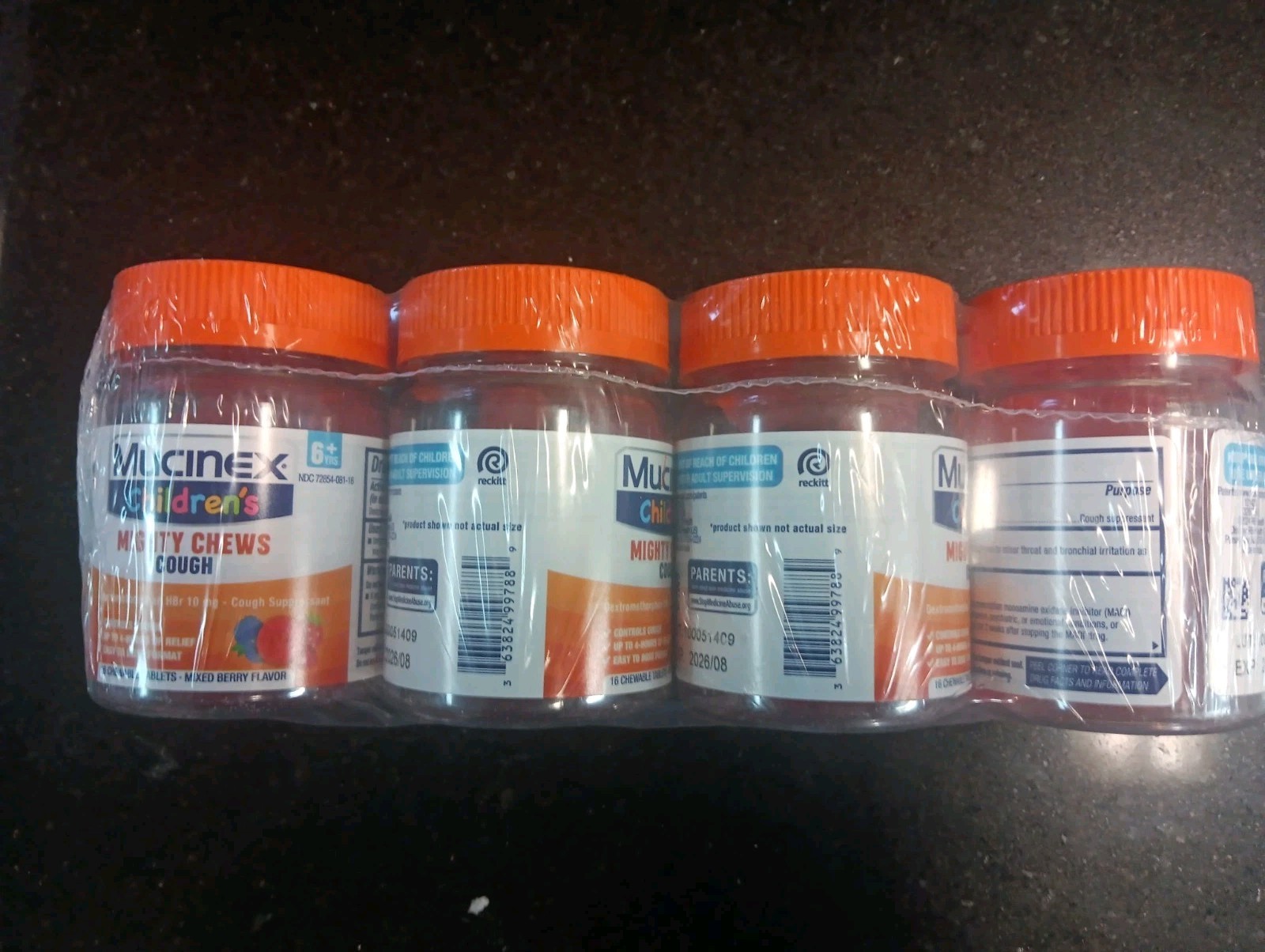 4 X Mucinex Children’s Cough Chewable Tablets 16ct Dextromethorphan 10mg Berry