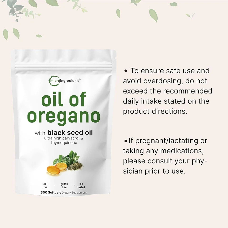 2 in 1 Oil of Oregano & Black Seed Softgels Count with Carvacrol,Immune Support
