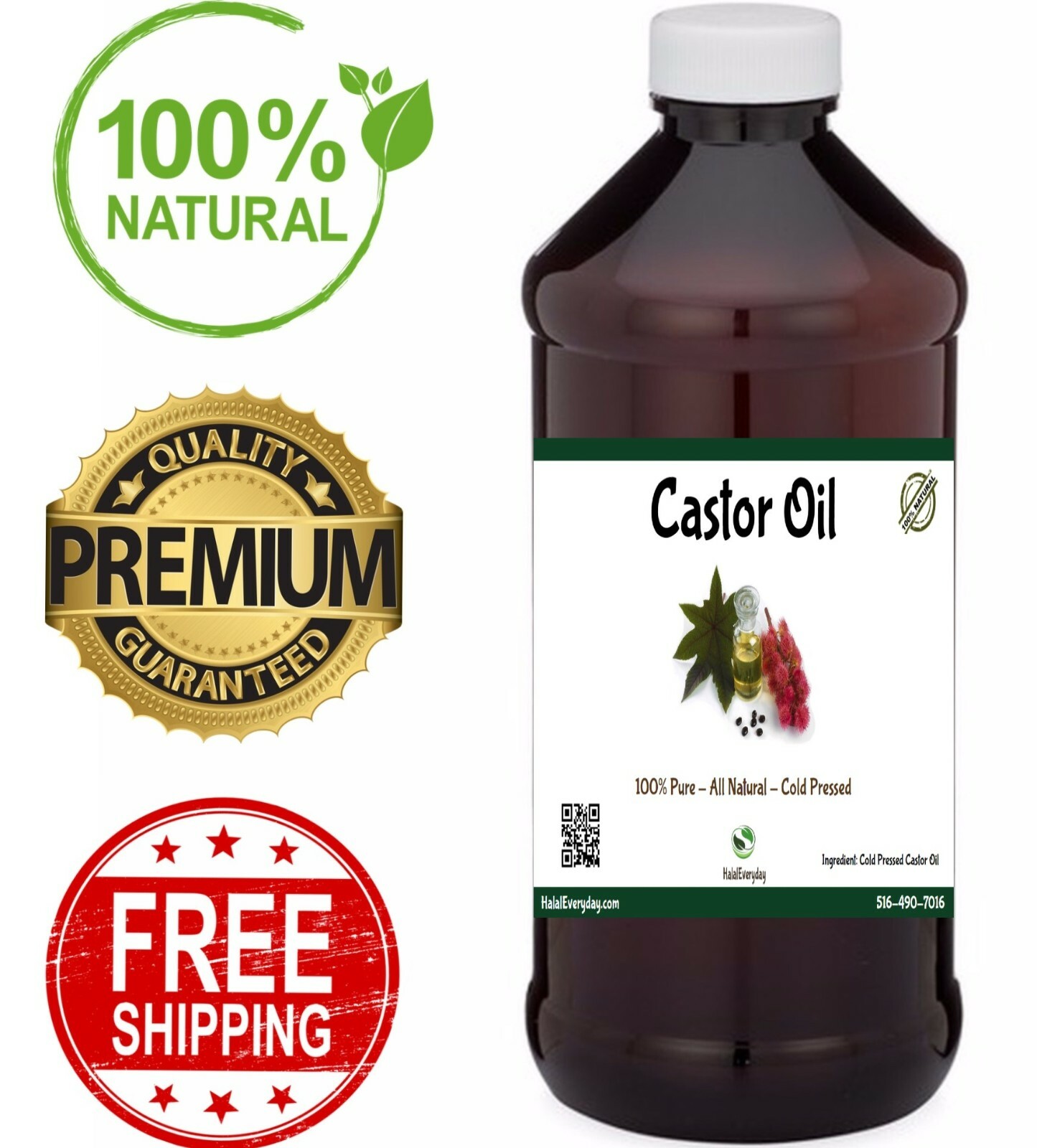 Castor Oil – 100% Pure Cold Pressed Premium USP Grade Free Hair Body BULK