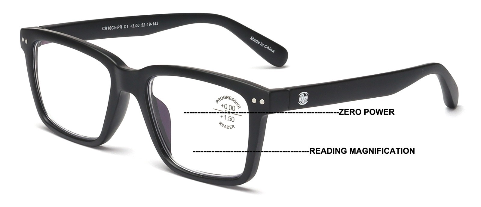 Men Matte Bold Progressive Reading Glasses – Clear Zero Power On Top – No Bubble