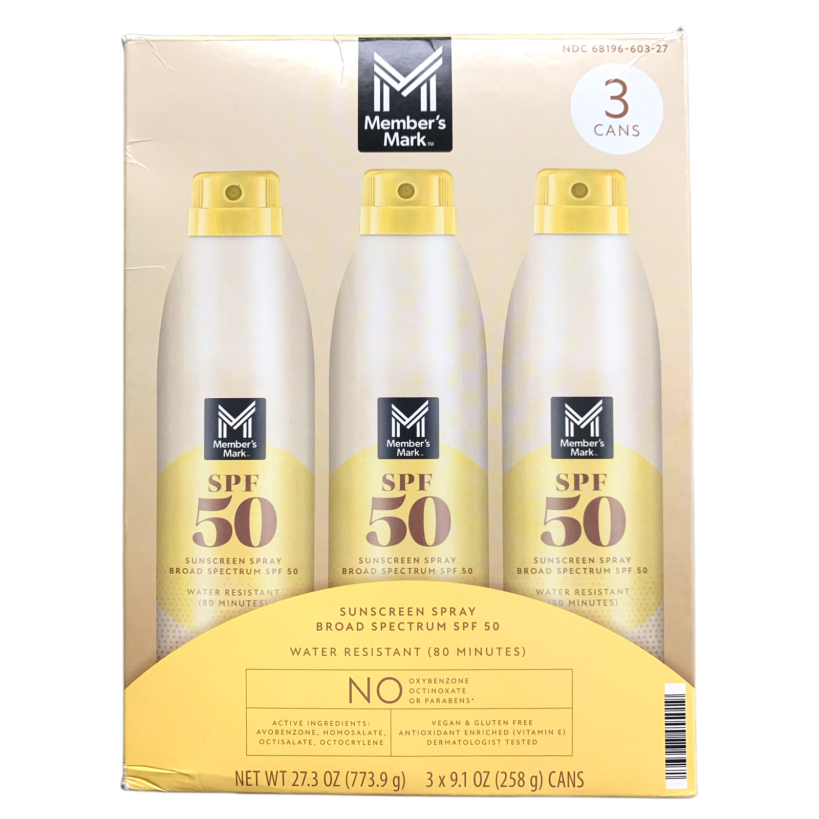 Member’s Mark Water Resistant Broad Spectrum Sunscreen Spray, SPF 50, 9.1oz, 3pk