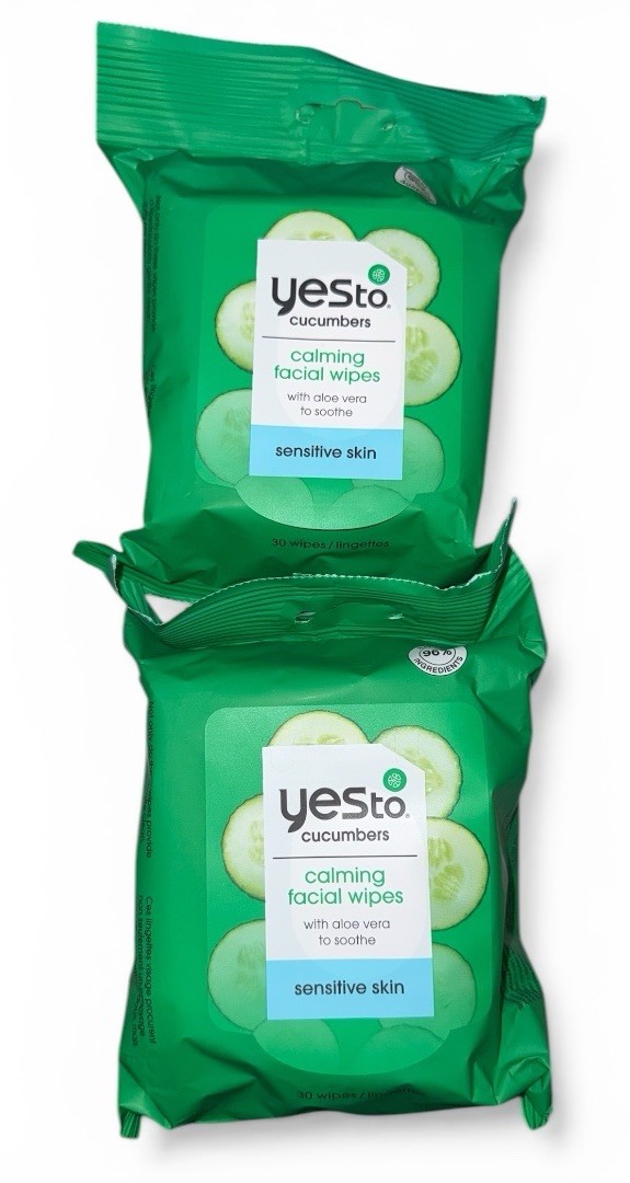 (2) Yes To Cucumbers Calming Facial Wipes Aloe Vera Soothing Face 30 Wipes