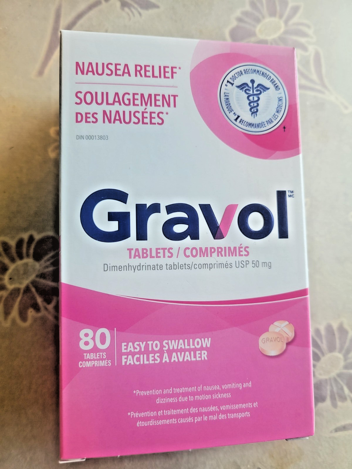 Gravol Easy to Swallow Tablets 50mg – 80 Tablets – Nausea Relief exp oct 2027