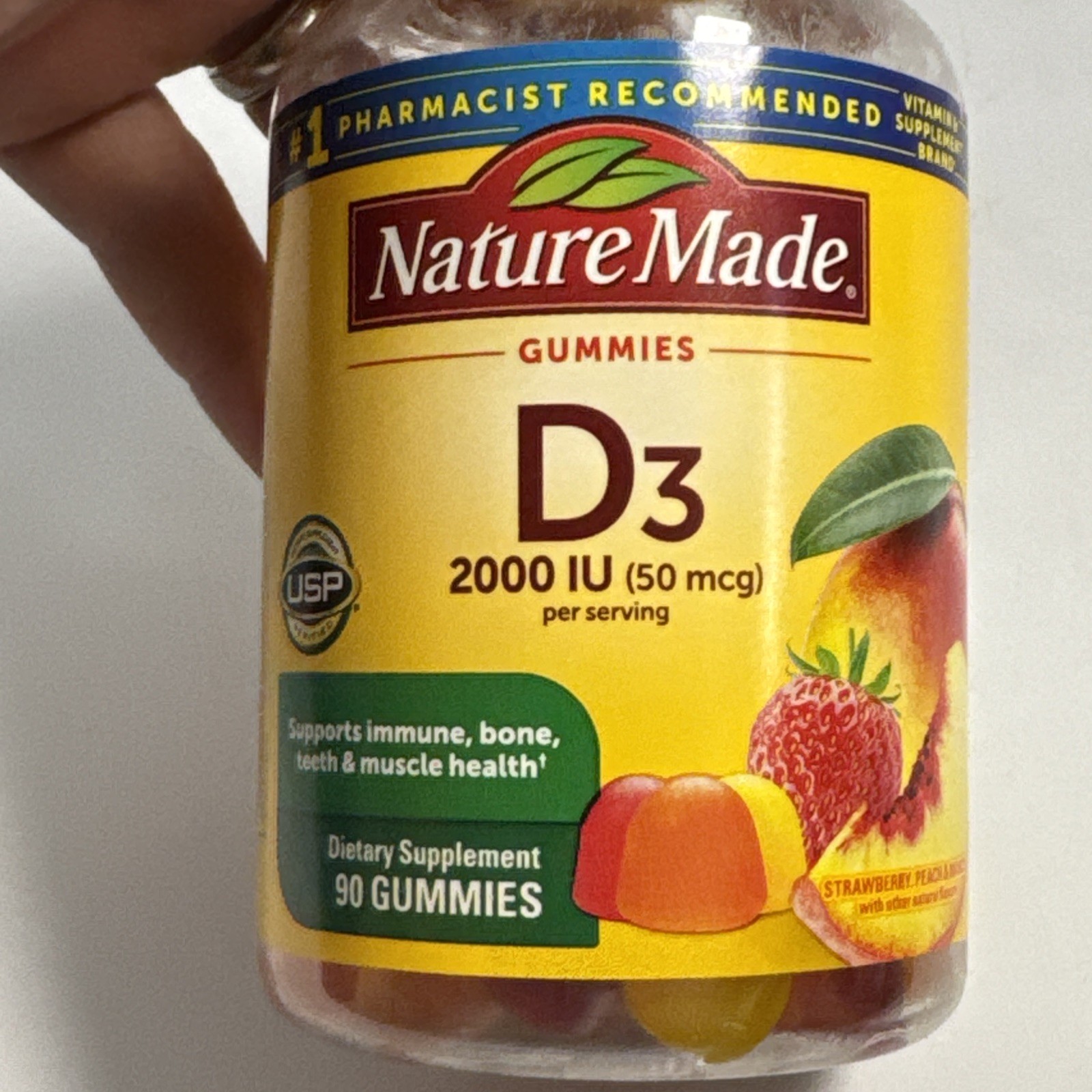 Nature Made D3 Gummies Strawberry Peach & Mango 2,000 Iu 50 mcg 90 Gummies 11/26