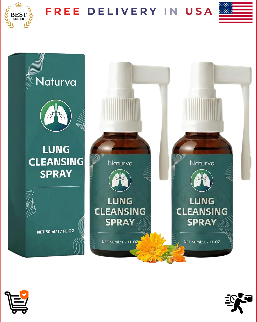 Naturva Lung Cleansing Spray,Calendula Leaf Extract (Pack of 2), 2pcs