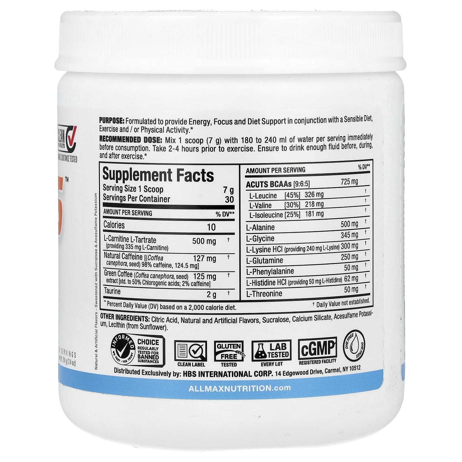 ACUTS™, Amino-Charged Energy Drink, Blue Raspberry, 7.4 oz (210 g)