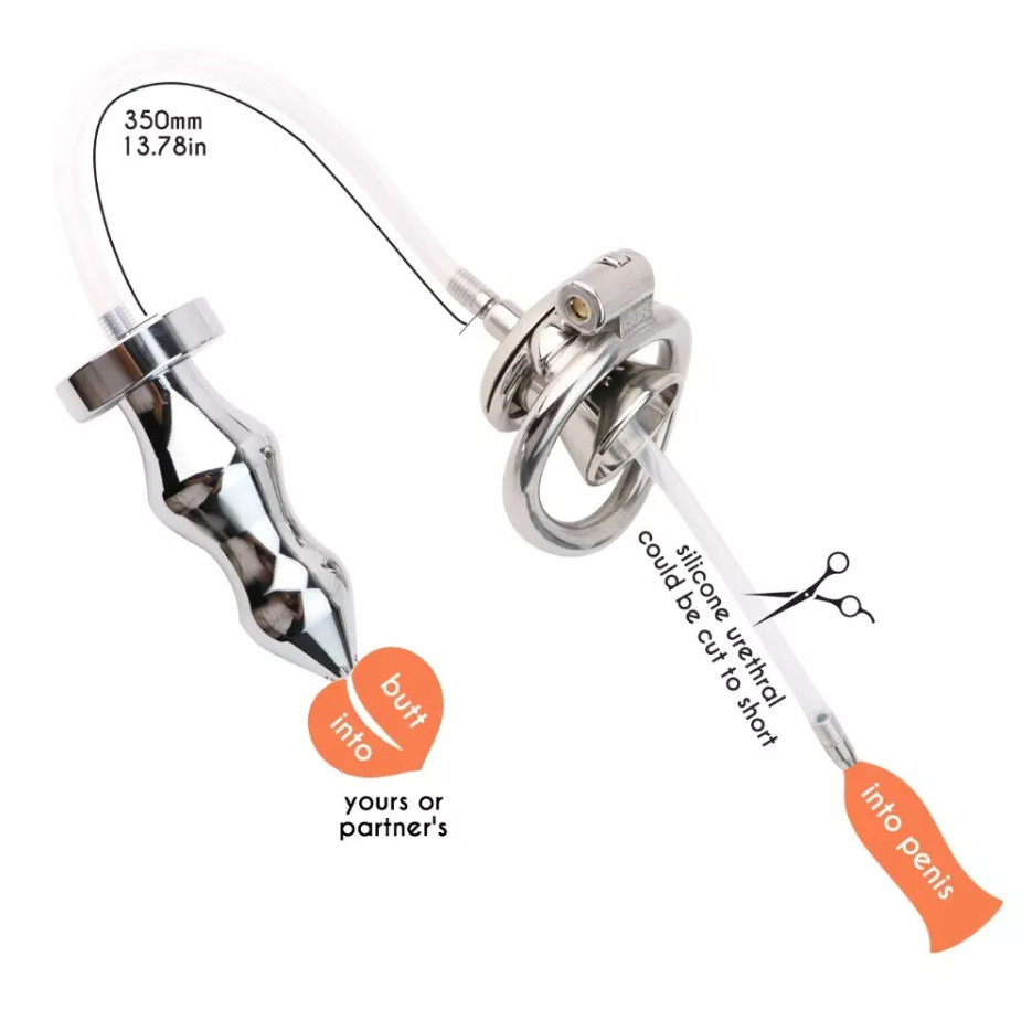 Sissy Inverted Negative Cage with Beaded Plug To Pee Clean Chastity Device Male