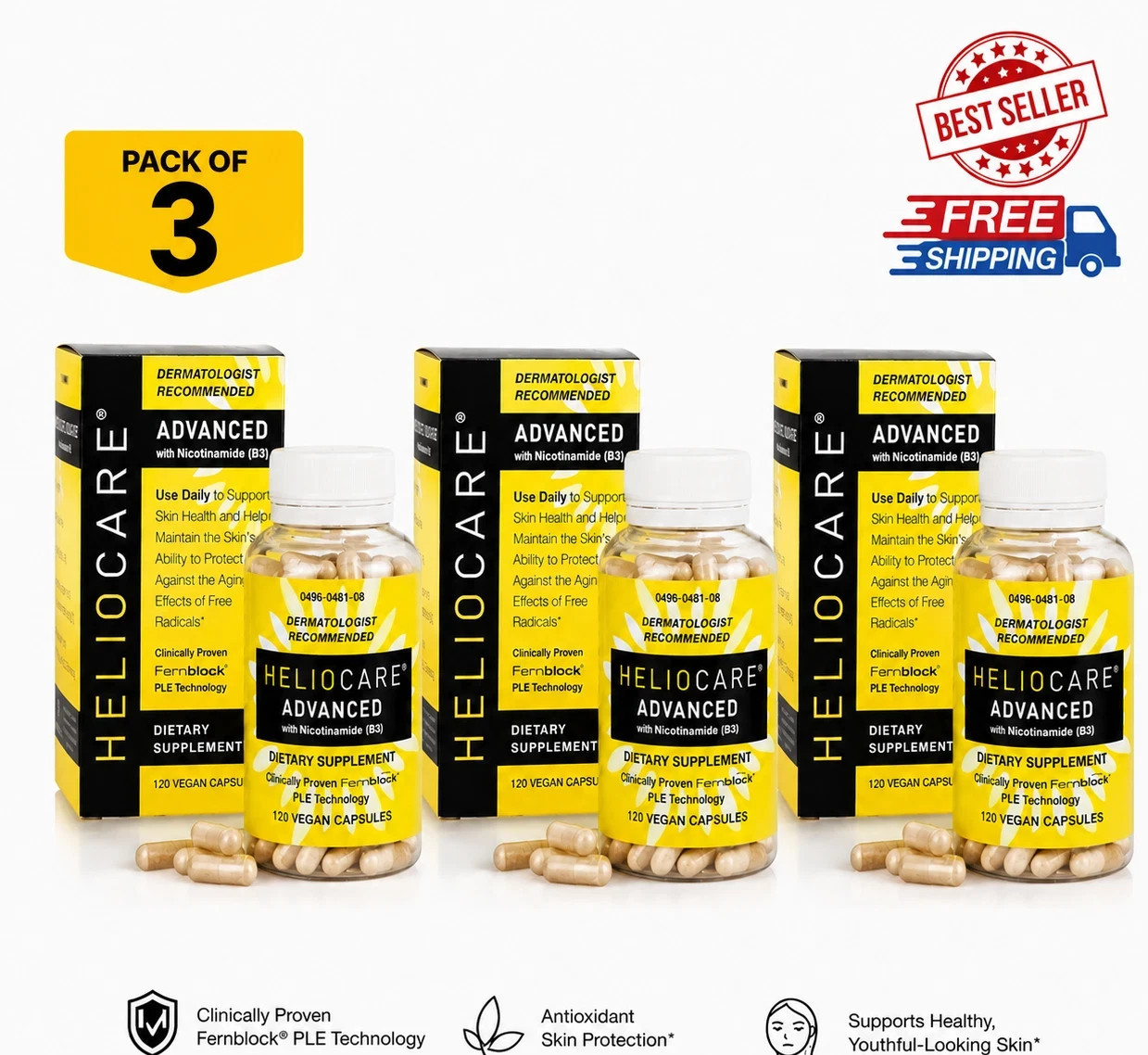 3 Packs Heliocare Advanced Nicotinamide B3 Skin Health 360 Capsules Exp: 03/2028