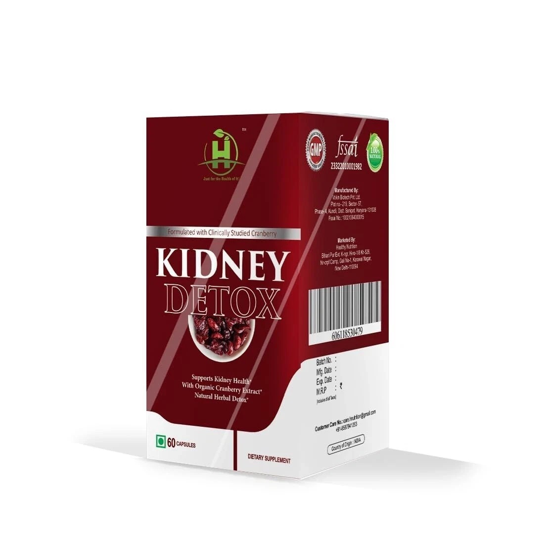 Healthy Nutrition Kidney Detox Veg Capsules with Cranberry Extract 60 Capsules