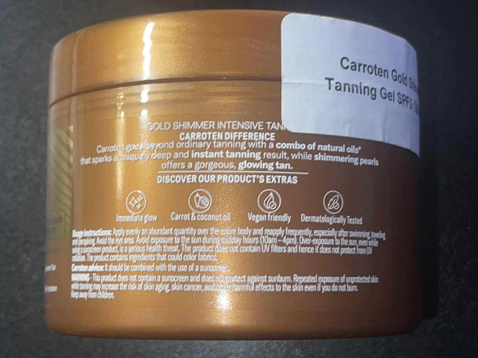 Carroten Gold Shimmer Intensive Tanning Gel SPF0 5.07 fl oz – Made in Greece