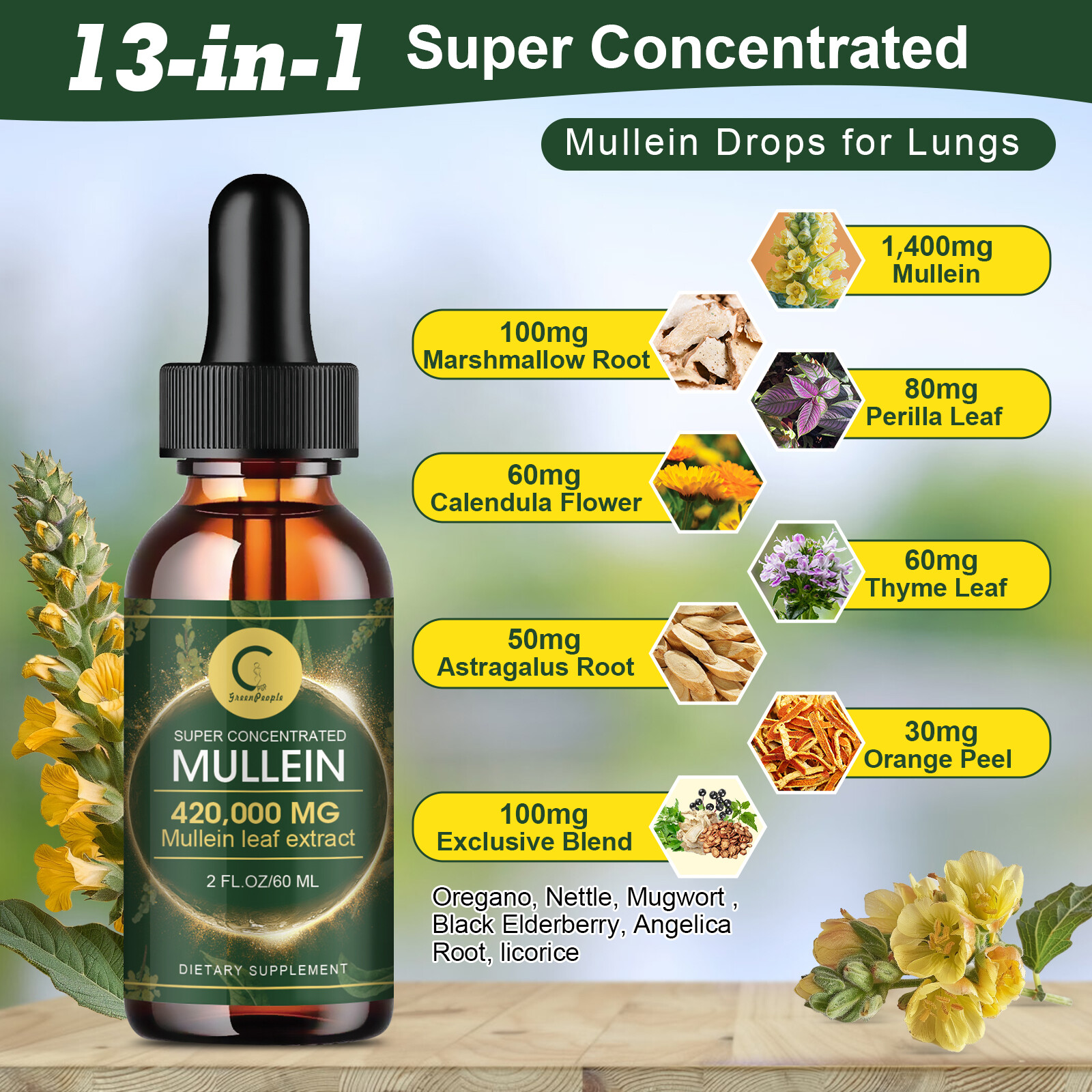 Mullein Drops for Lungs – Mullein Leaf Extract with Chlorophyll for Lung and Res