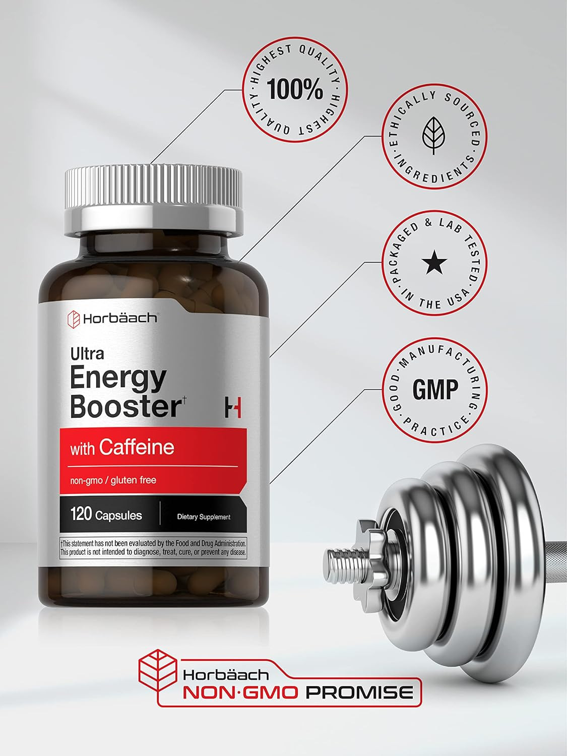 Ultra Energy Booster with Caffeine & Vitamin B12 Non-GMO Gluten Free by Horbaach