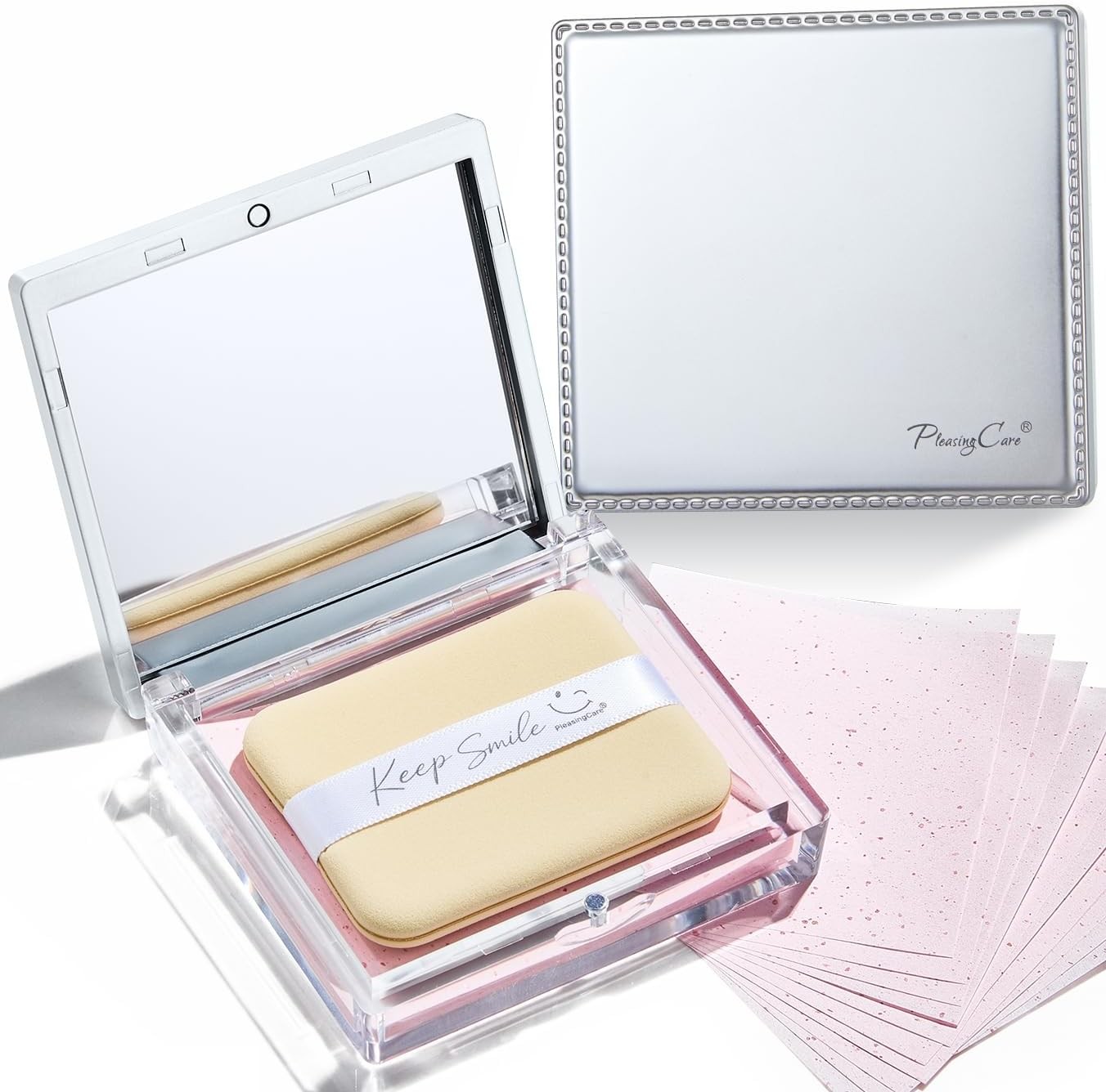Green-Tea Oil Blotting Sheets w/Mirror & Puff, 100 Count, Portable