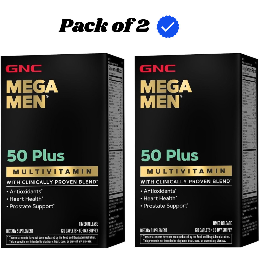 2 – Pack GNC Mega Men 50 Plus Multivitamin for Men, Gluten Free, 240 Count
