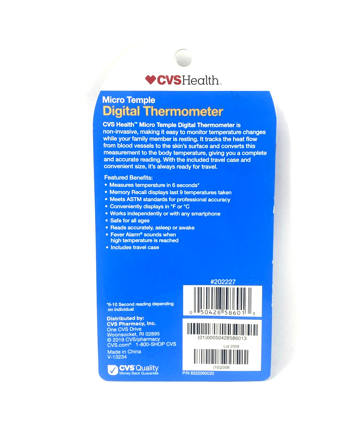 CVS Micro Temple Digital Thermometer Fever Alarm Safe For All Ages Travel Case