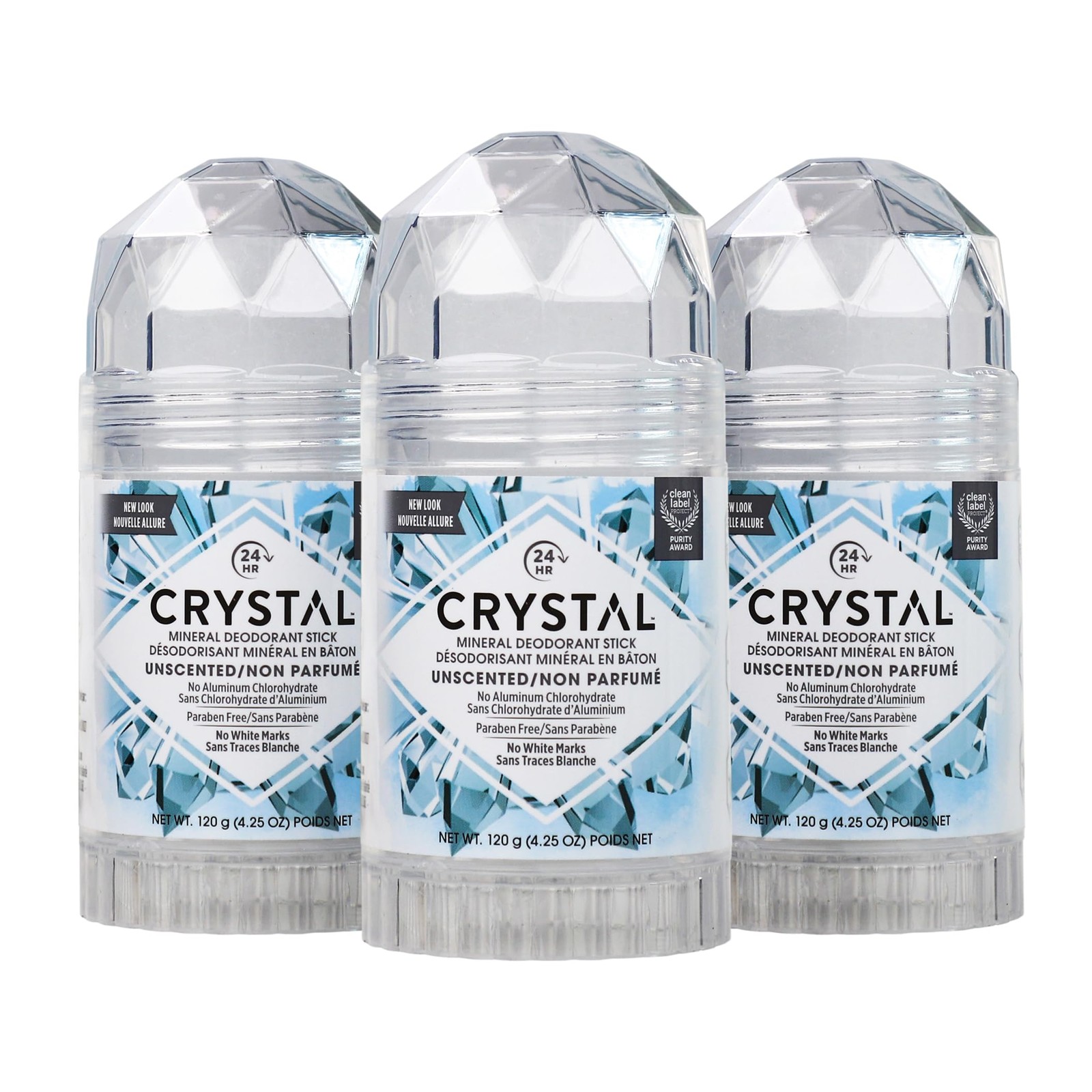 Crystal Mineral Deodorant Stick, Unscented 4.25 Ounce (Pack of 3), White