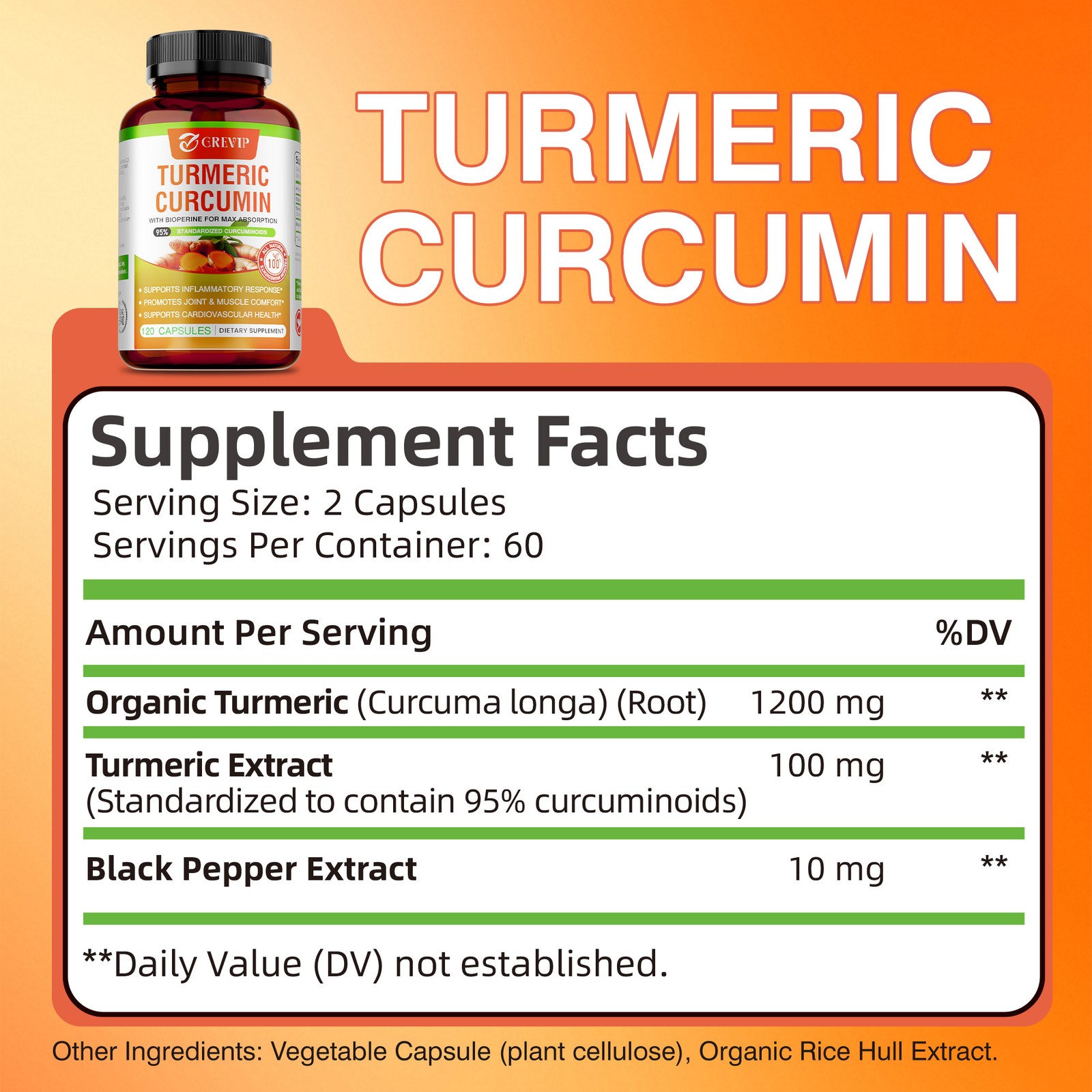 Turmeric Curcumin Supplement 240pcs – Improves Digestion and Absorption, Non-GMO