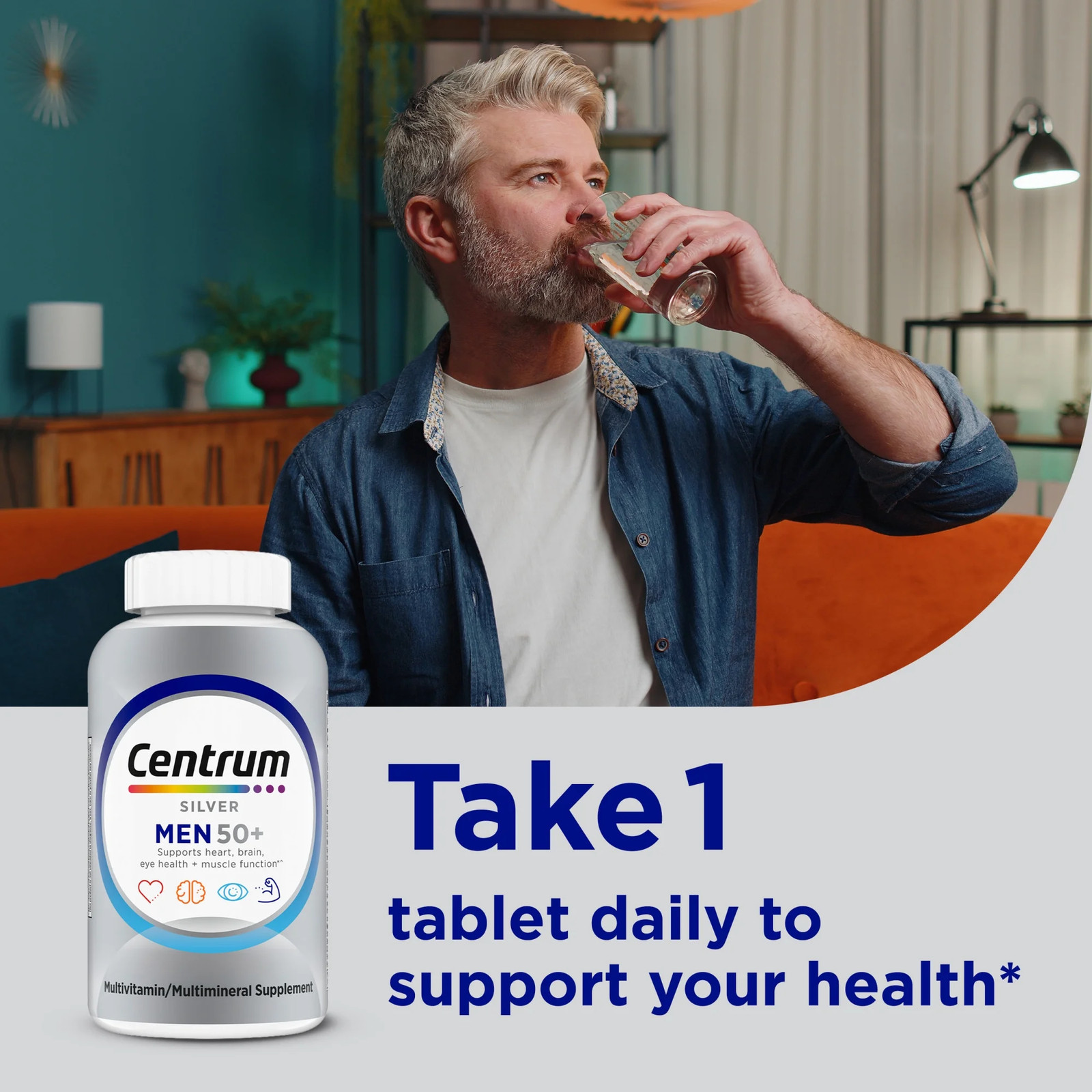 Centrum Silver Mens 50 plus Multivitamin with Vitamin B & D3, 65 Count