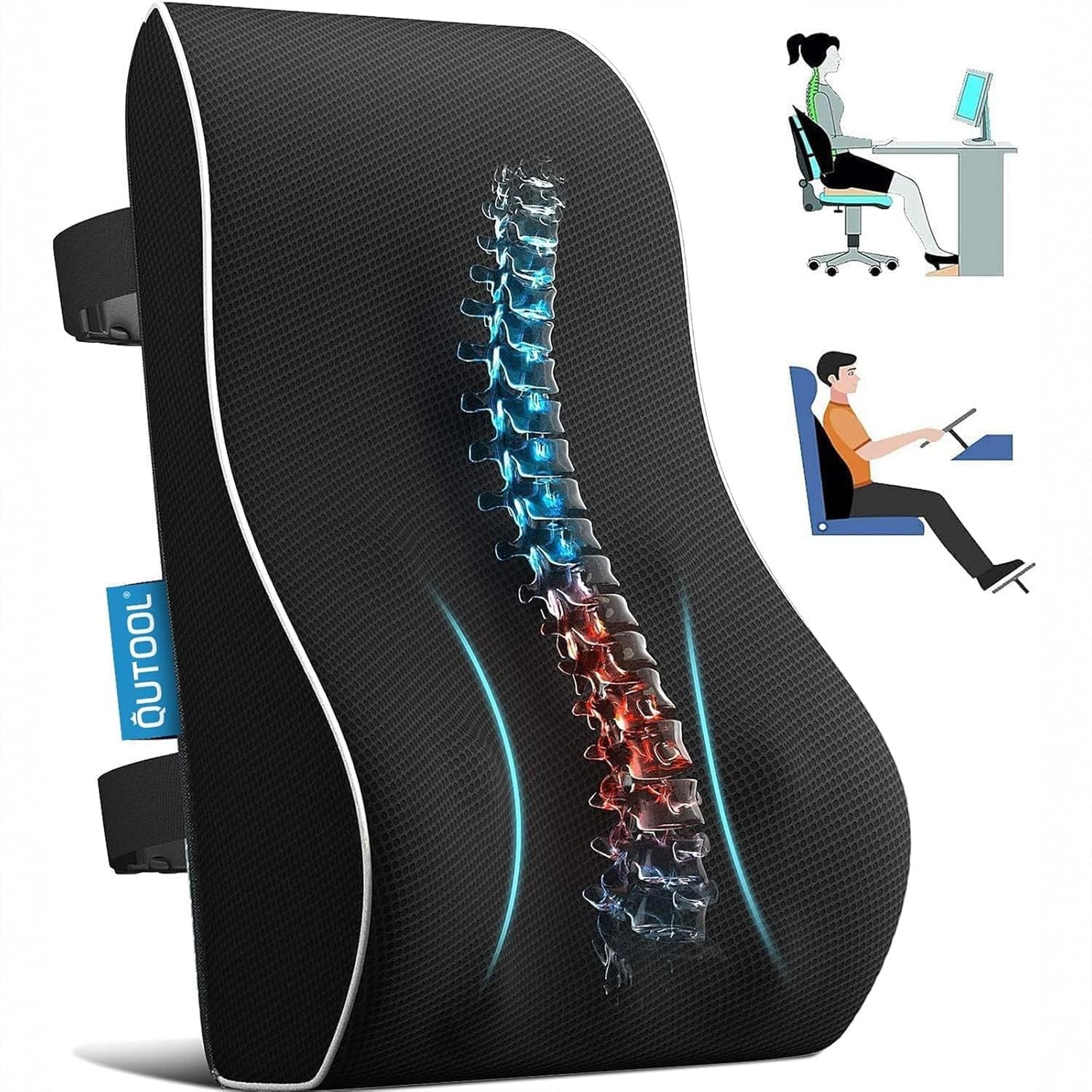 Ergonomic Memory Foam Lumbar Support Pillow for Office & Car – Adjustable Straps