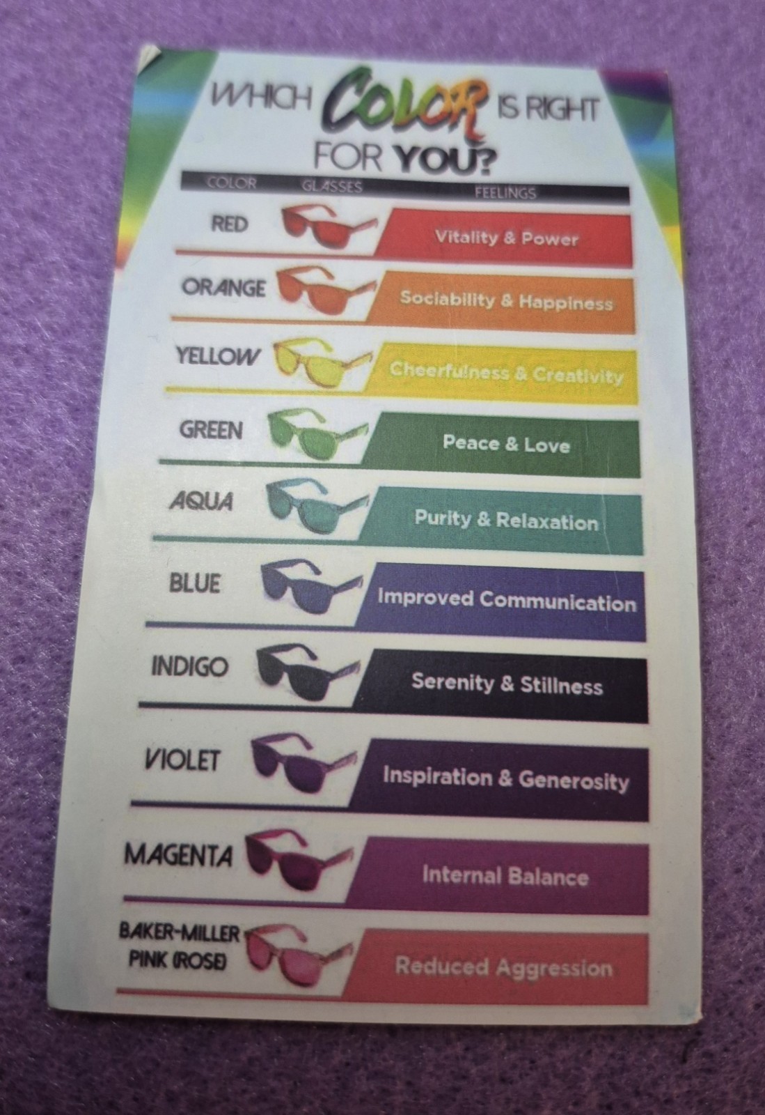 Color Therapy, Unisex Adult Color Enhancing Glasses In Purple