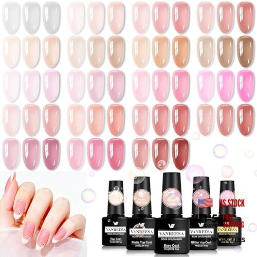 24Pcs Jelly Gel Nail Polish Set -Soft Milky White Natural & Sheer Jelly Gel