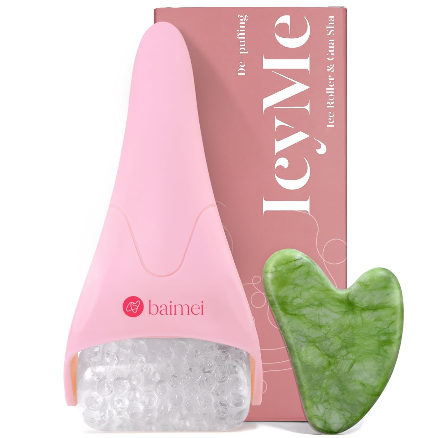 BAIMEI IcyMe Ice Roller for Face and Gua Sha Facial Tool Set, Ice Face Roller Re