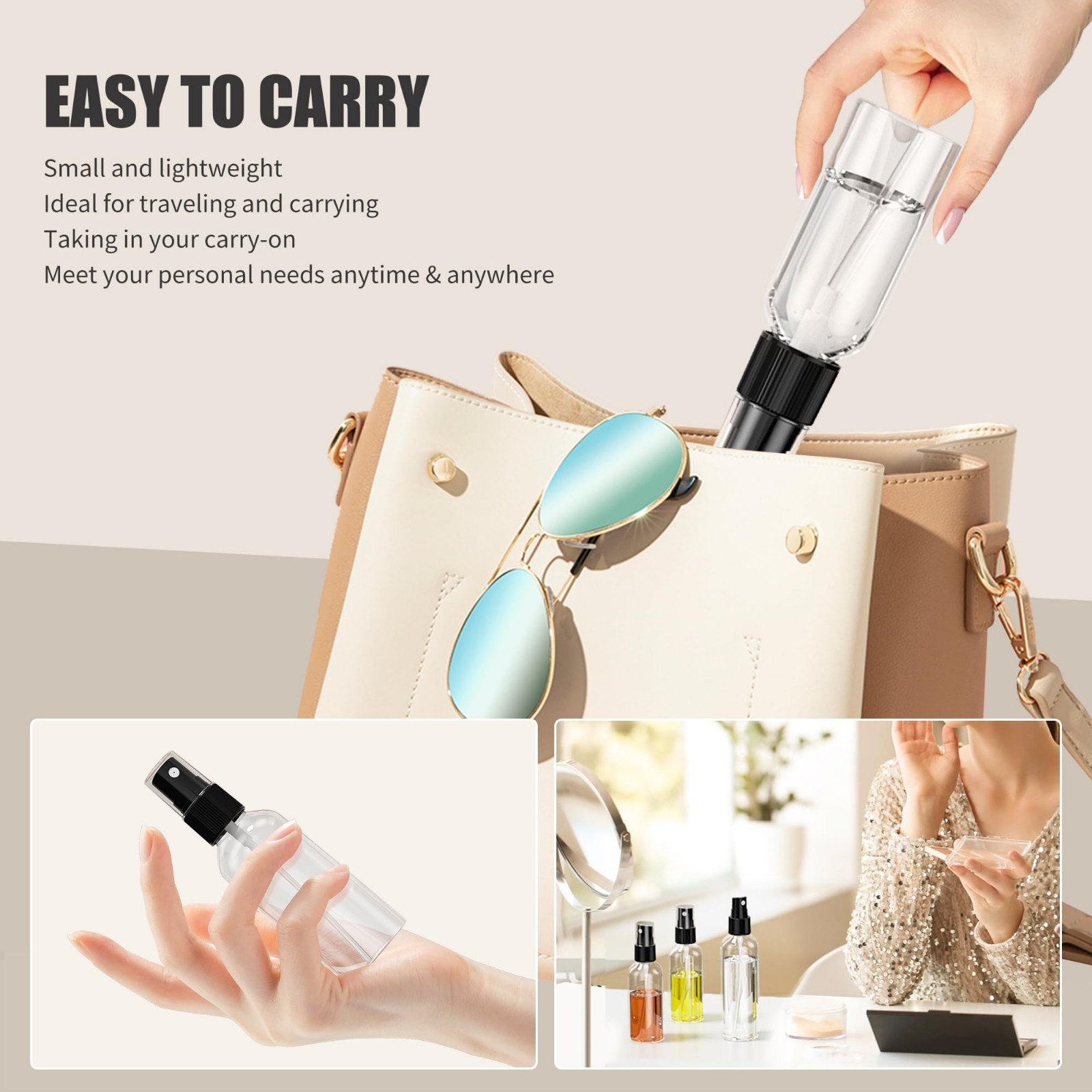 50PCS 3.4oz Clear Travel Spray Bottles – Refillable Fine Mist for Skin, Hair, Pl