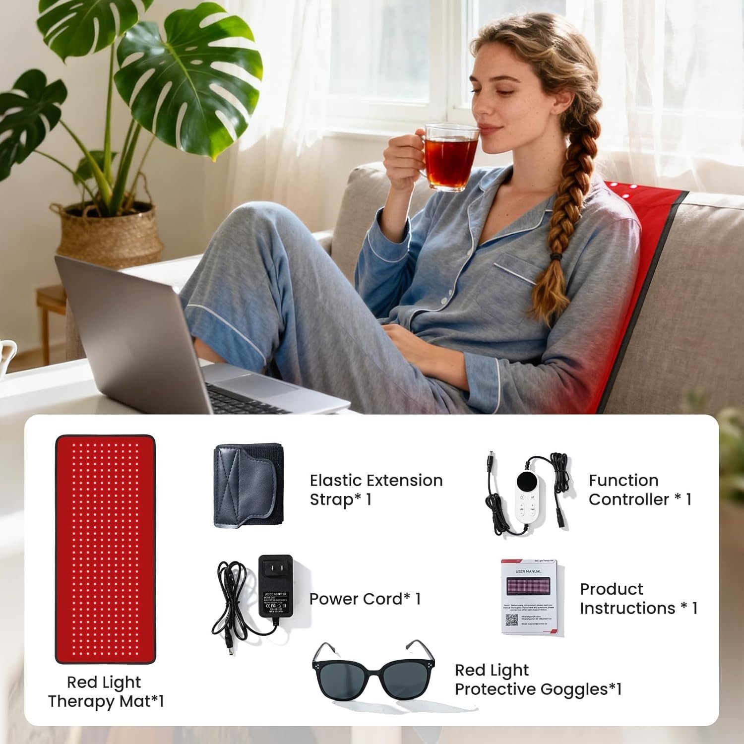 Red Light Therapy Mat for Full Body, Foldable 340 LEDs Near Infrared Light Thera