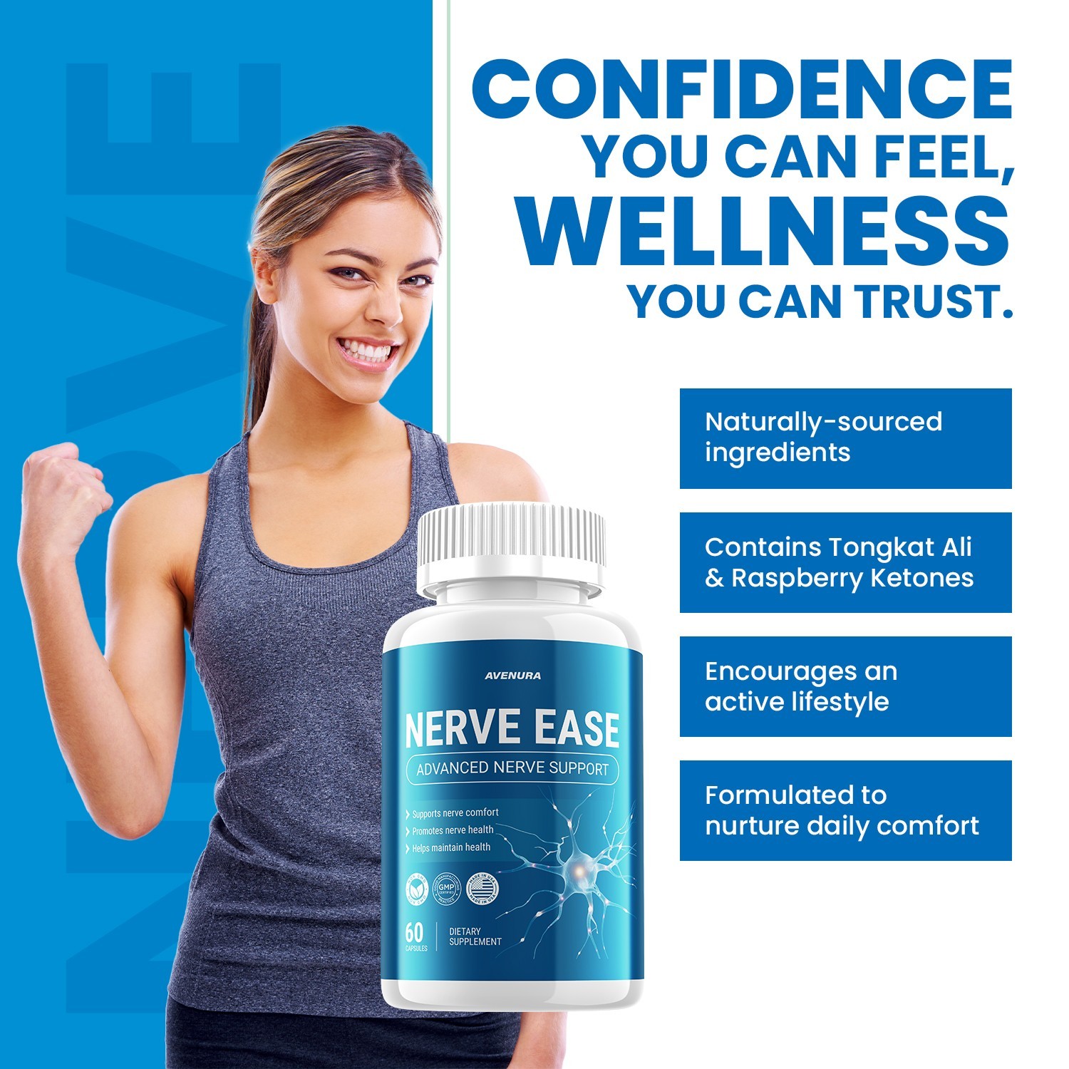 (1 Pack) Nerve Ease Capsules – NerveEase Pills Natural Ingredients Nootropic