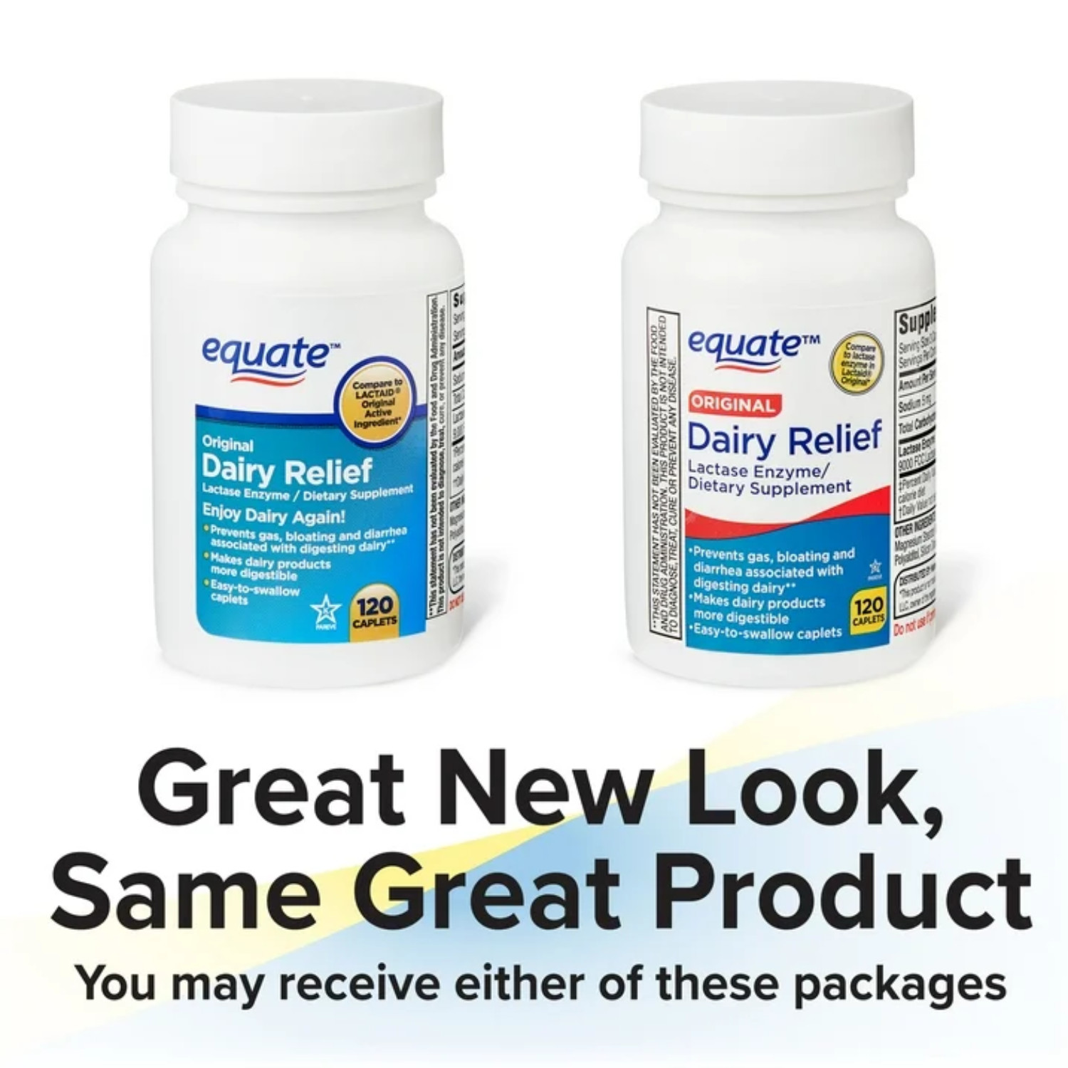 Equate Dairy Relief Caplets Original Support Diarrhea Easy-to-swallow, 120 Count