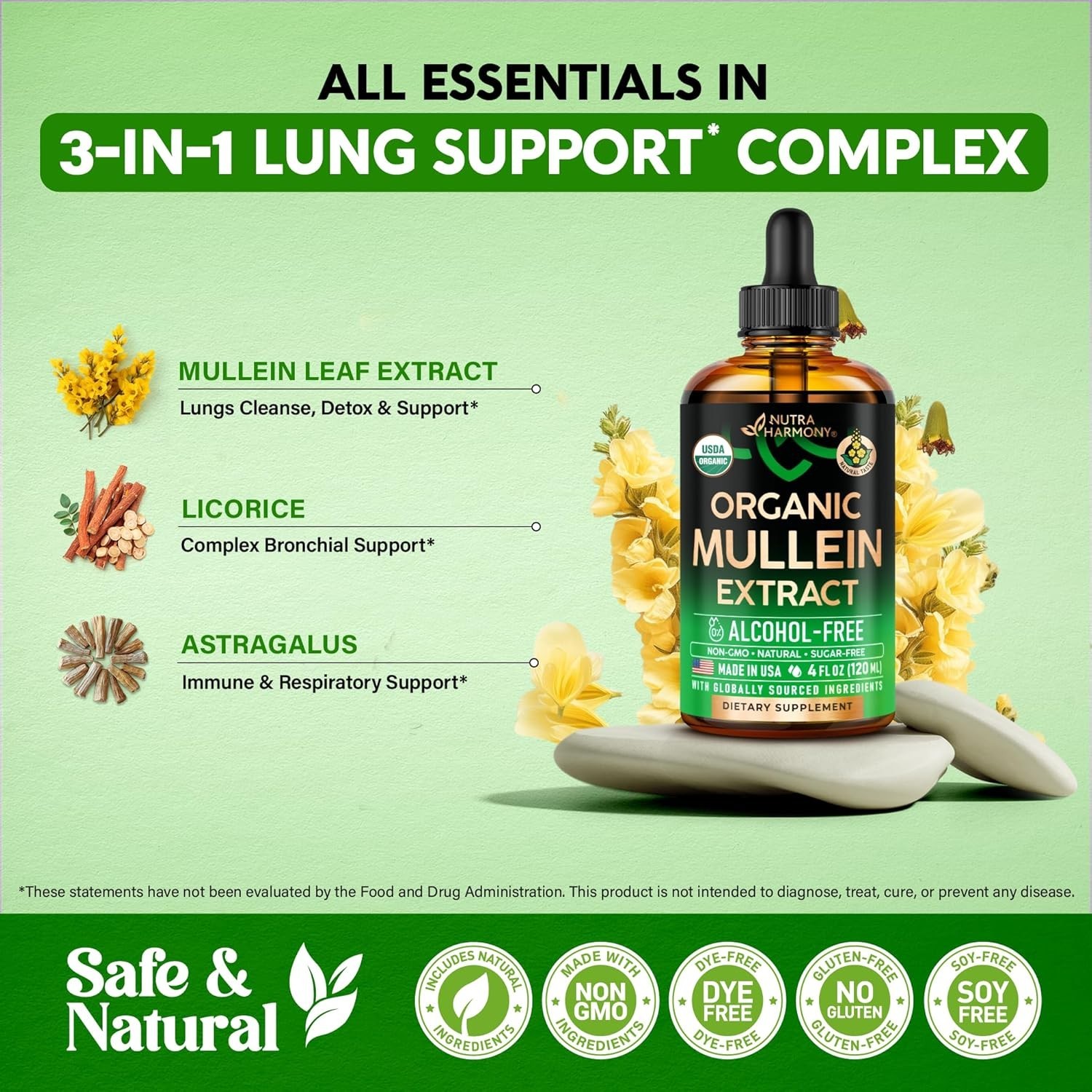 Mullein Drops for Lungs – USDA Organic Liquid – Mullein Leaf Extract