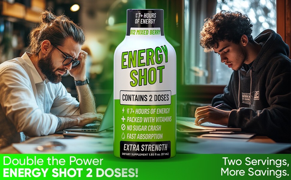 (48 Pack) Grade A Quality Energy Shots, B12 Berry, Energy Lasts Up to 7+ Hours