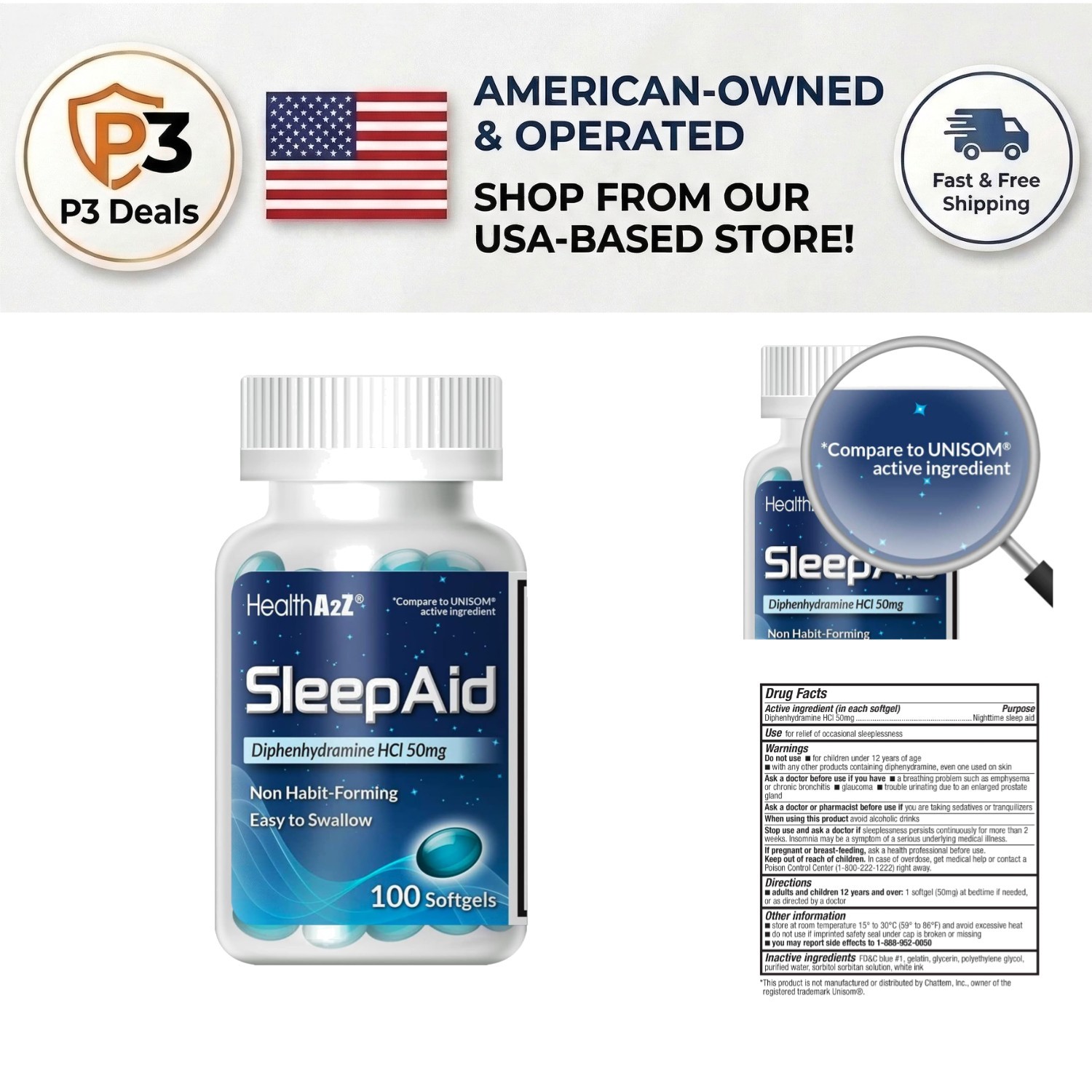 50mg Diphenhydramine Softgels for Deeper Sleep – Easy to Swallow, 100 Count