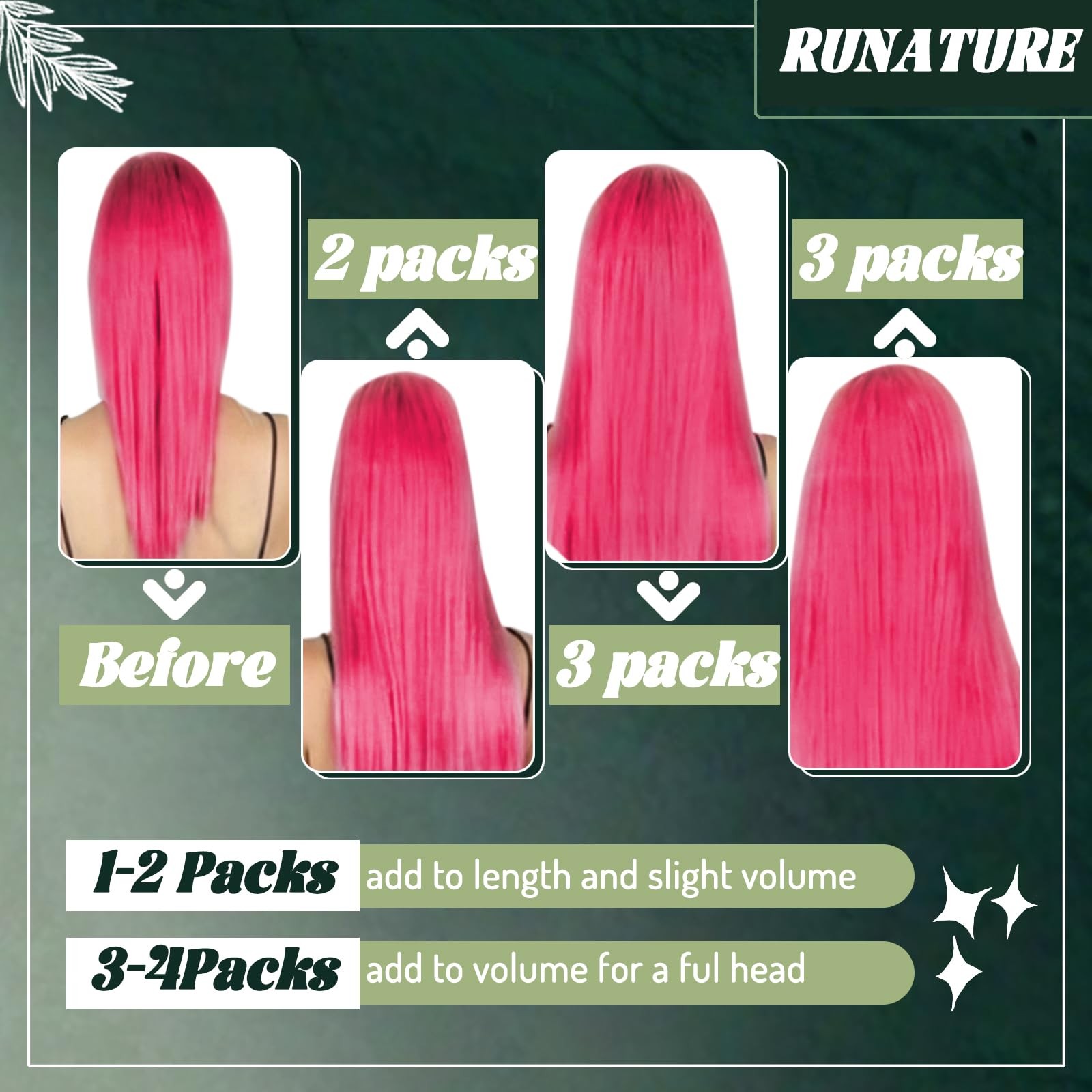 Runature Pink Nano Bead Hair Extensions Human Hair 20 Inch 50G 50S Invisible