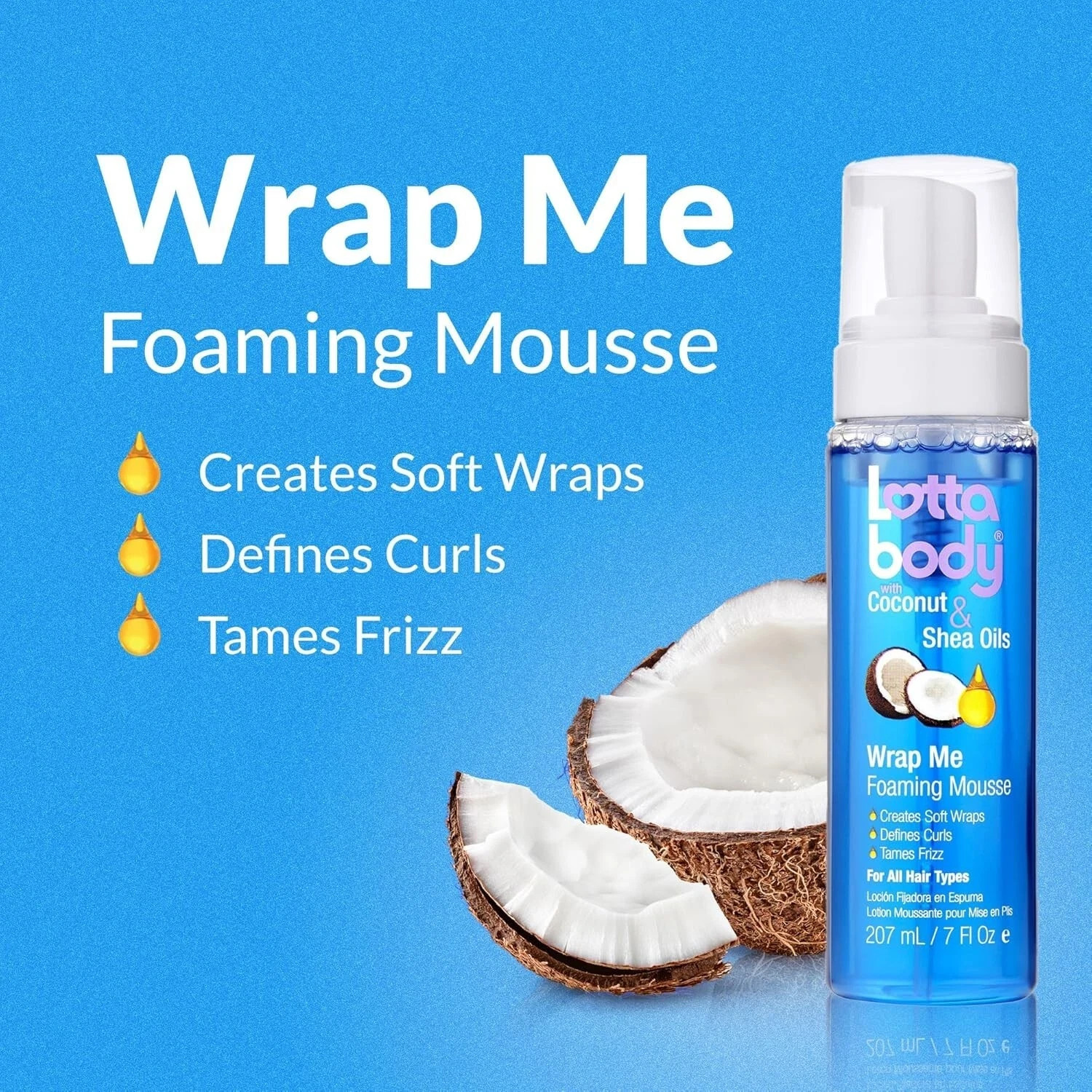 Lotta Body Coconut & Shea Oil Wrap Me Foaming Mousse Defines Curls 7oz NEW