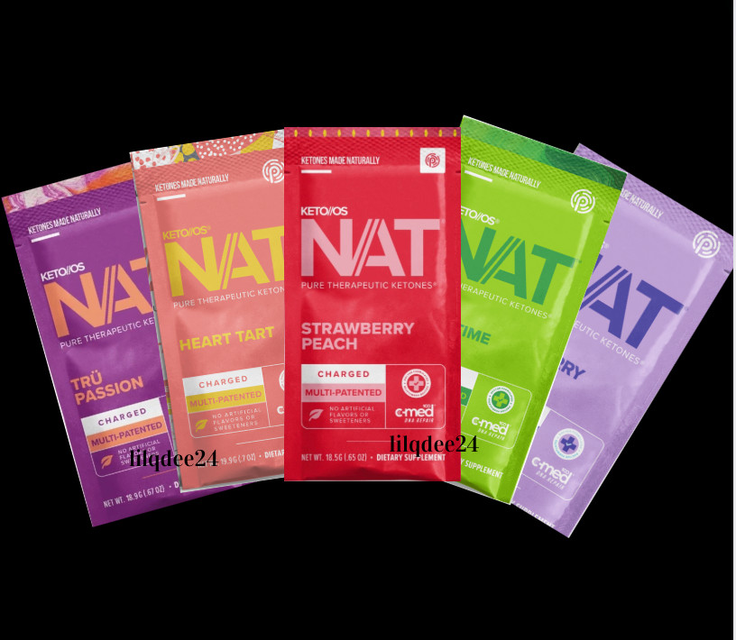 🔥Pruvit Keto OS NAT Ketones 5 pack w/ Strawberry Peach, Heart Tart, Tru Passion