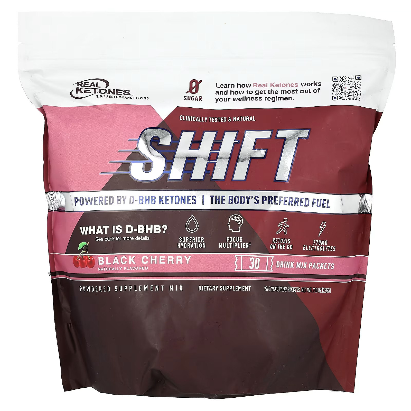 Real Ketones, Shift,Black Cherry, 30 days supply Drink Mix Packets