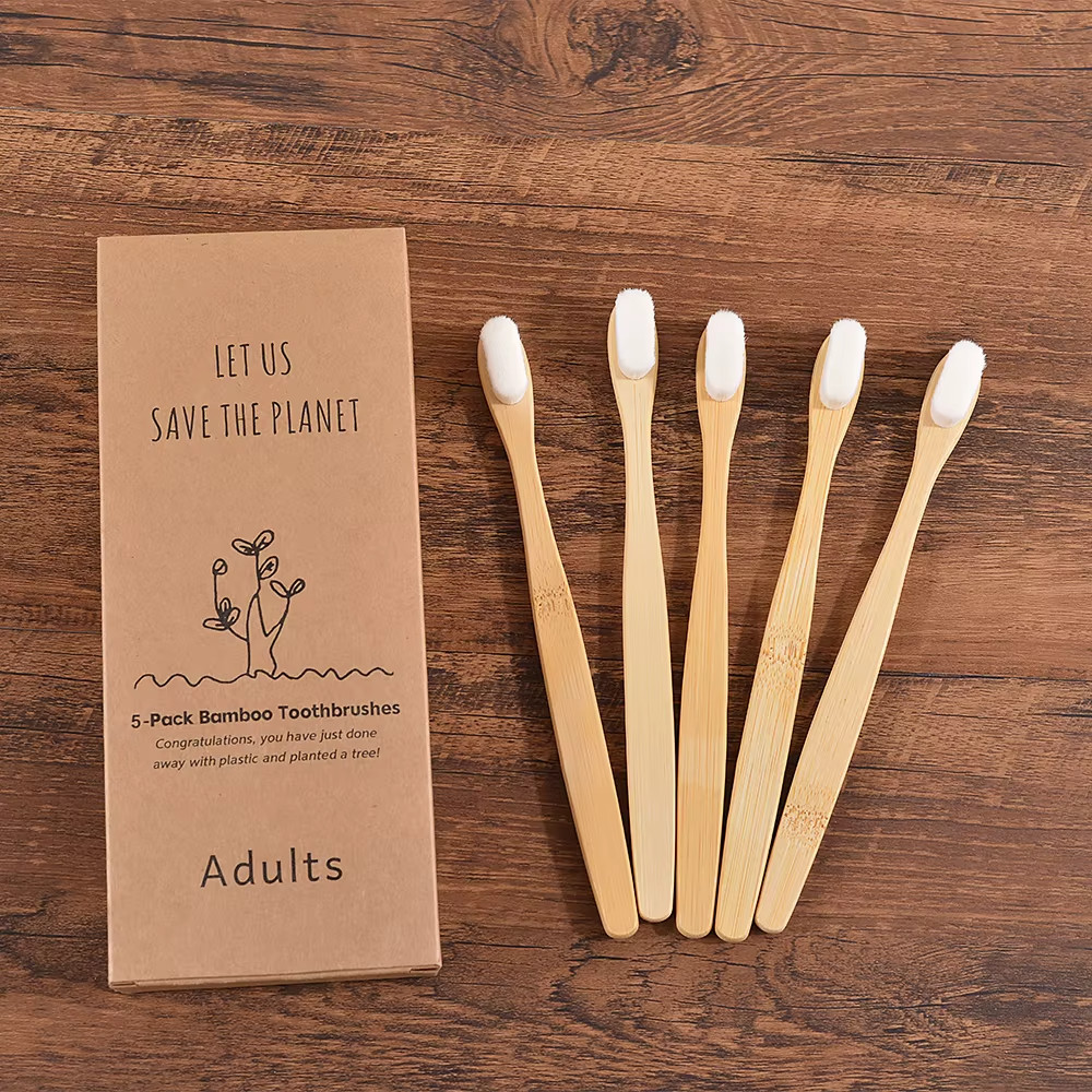 5PCS Ultra Soft Bamboo Toothbrush Million Bristles Adult Deep Clean Vegan Toothb
