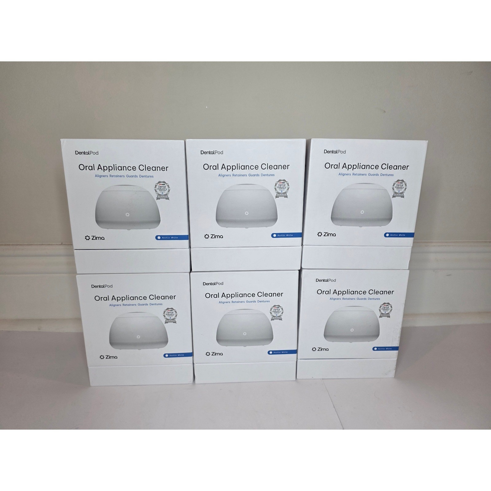 Lot of 6 Zima Dental Pod Ultrasonic Oral Appliance Cleaner Arctic White New