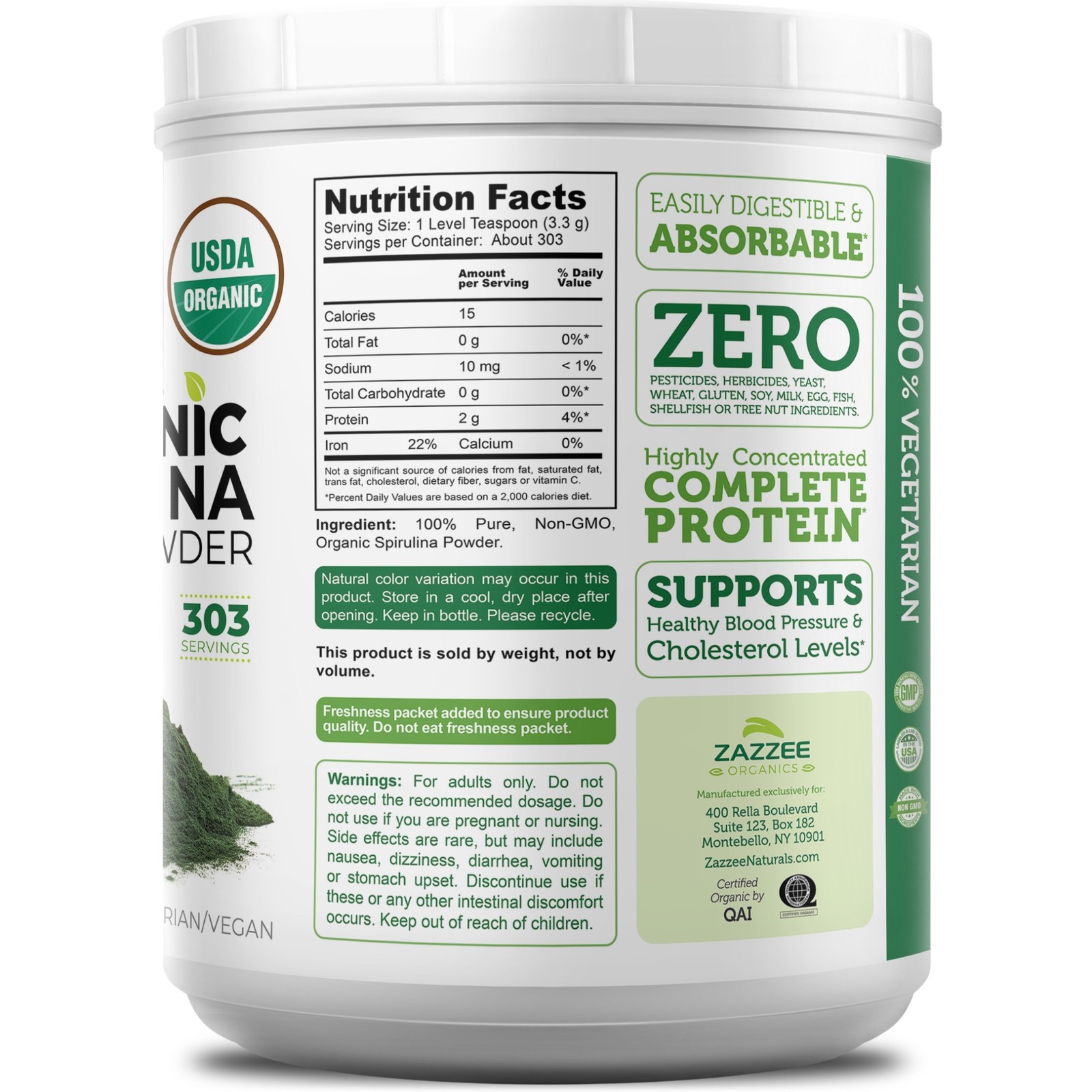 Organic Spirulina Powder 2.2 Pounds (1 KG) 100% Pure Non-GMO USDA Non-Irradiated