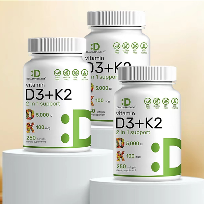 Vitamin D3+K2,2 in 1 Aid, Designed For Bones, Heart & Immune- 250 Capsules