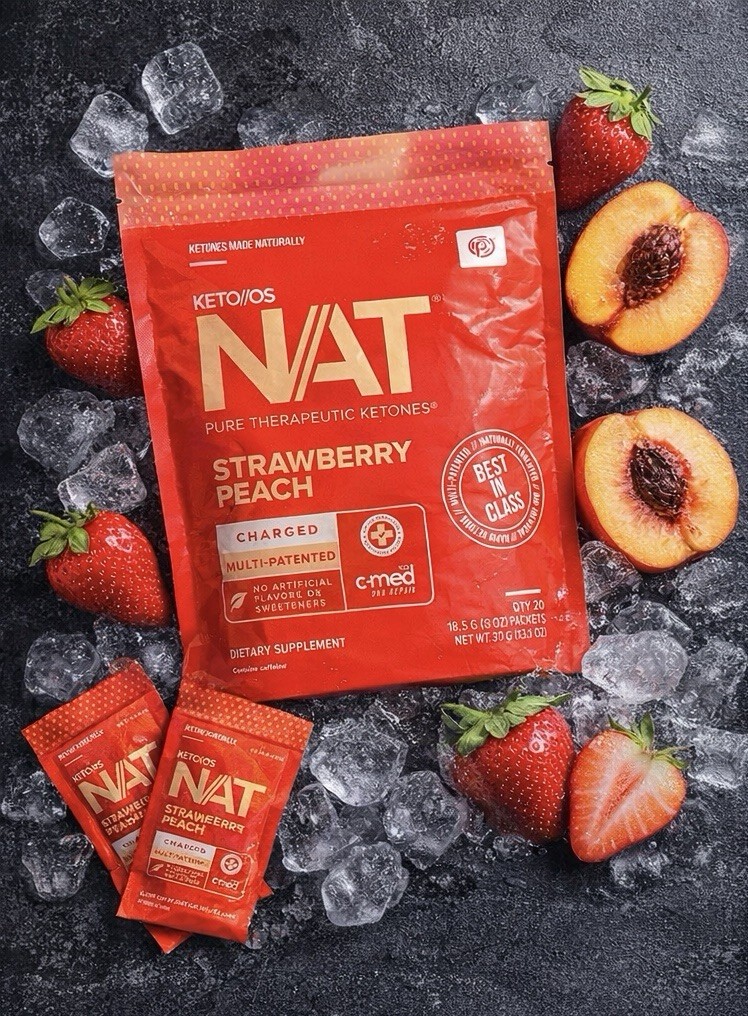 Pruvit Keto OS NAT Strawberry Peach Ketones Drink Mix – Energy & Focus | 20 Pack