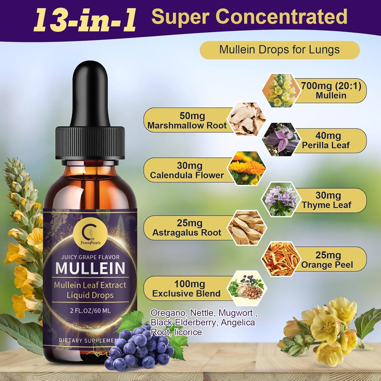 Mullein Drops for Lungs – Mullein Leaf Extract with Chlorophyll for Lung and Res