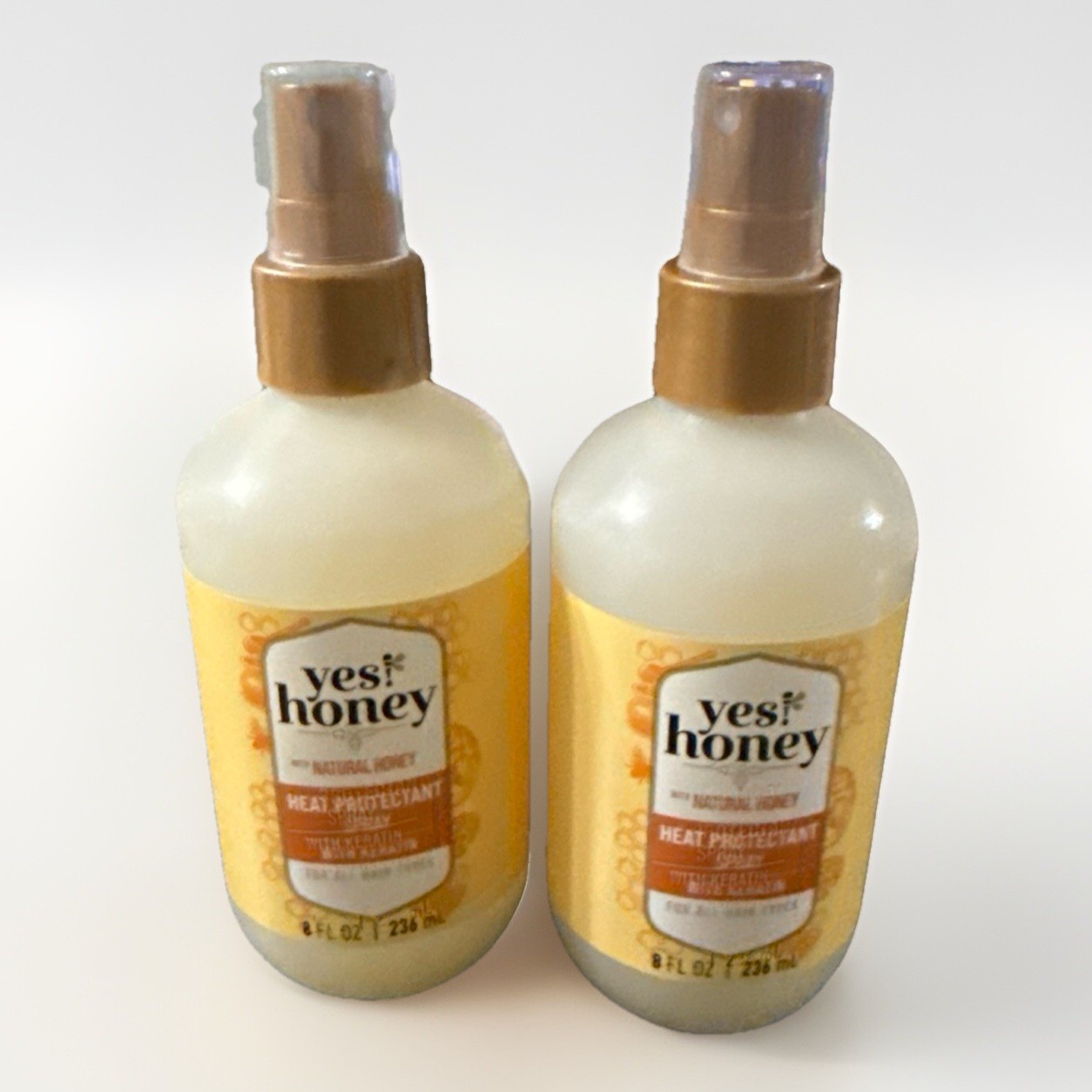 2 Pack Yes Honey Natural Heat Protectant Spray With Keratin All Hair Types 8oz.