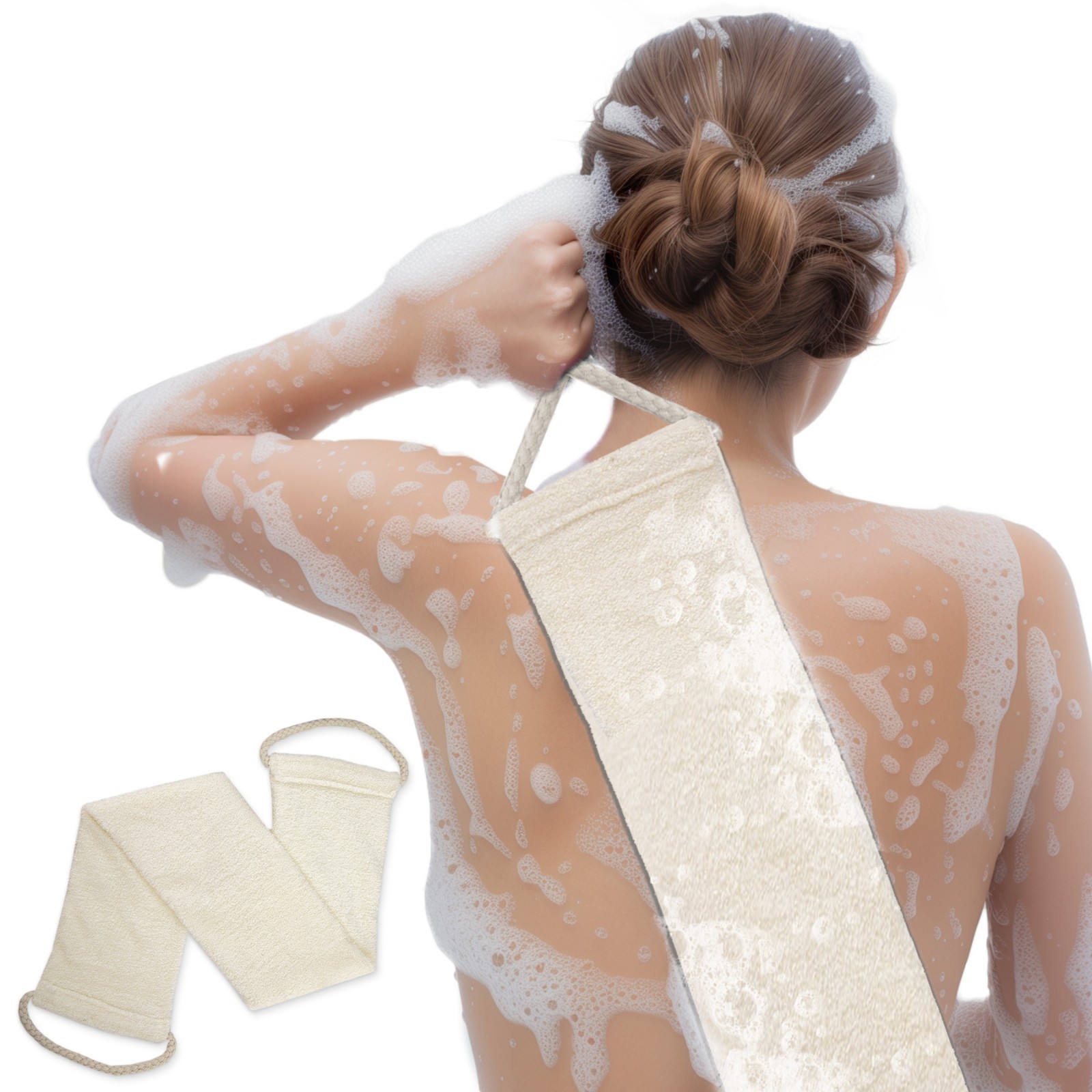 Bamboo Fiber Exfoliating Back Scrubber Towel Deep Clean Body Wash Cloth Beige